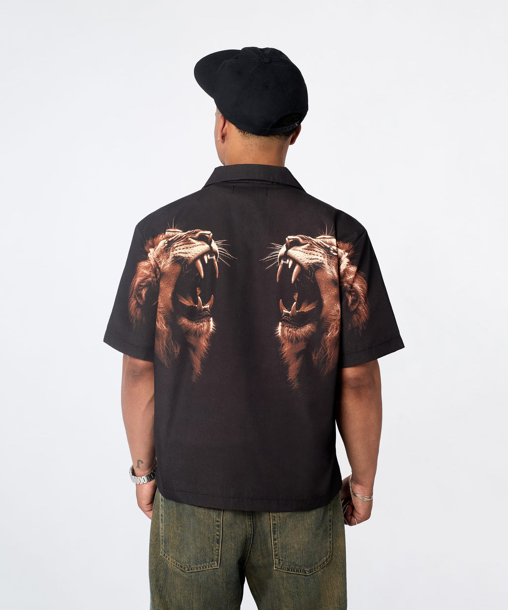 King's Roar Viscose Button Down Short Sleeve Shirt - Black