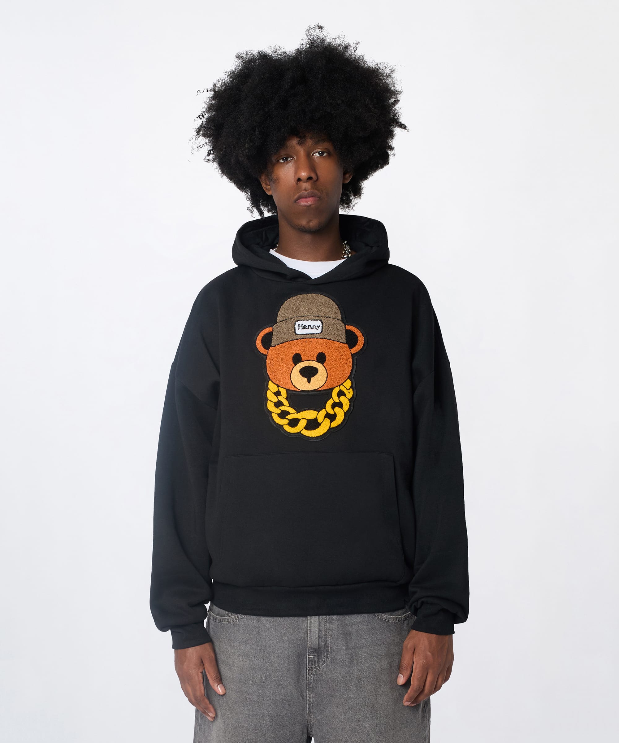 Henry Bear Chenille Hoodie - Black