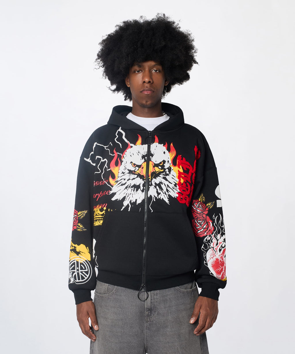 First Class Chenille Full Zip Hoodie - Black