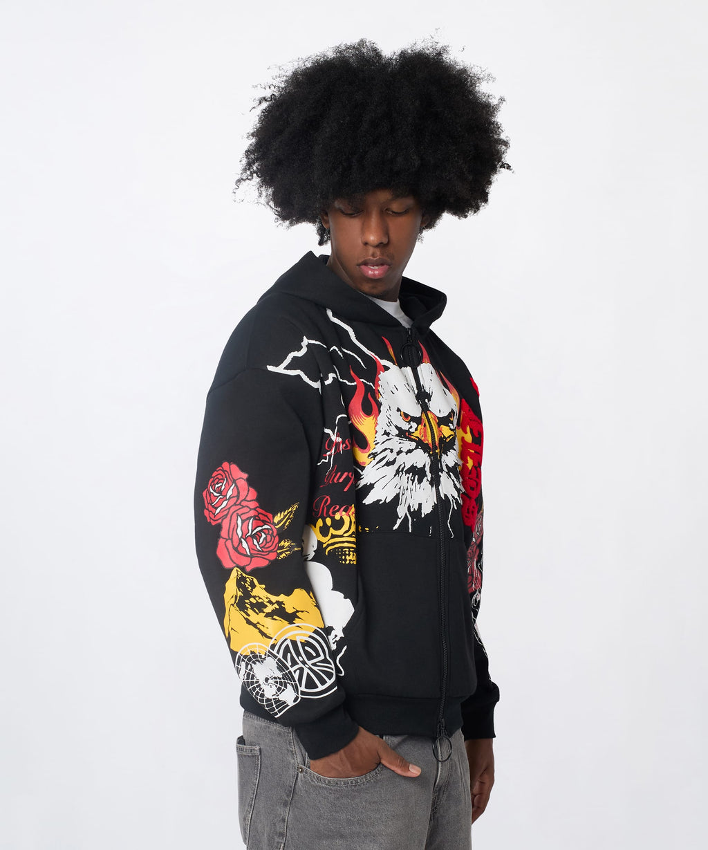 First Class Chenille Full Zip Hoodie - Black