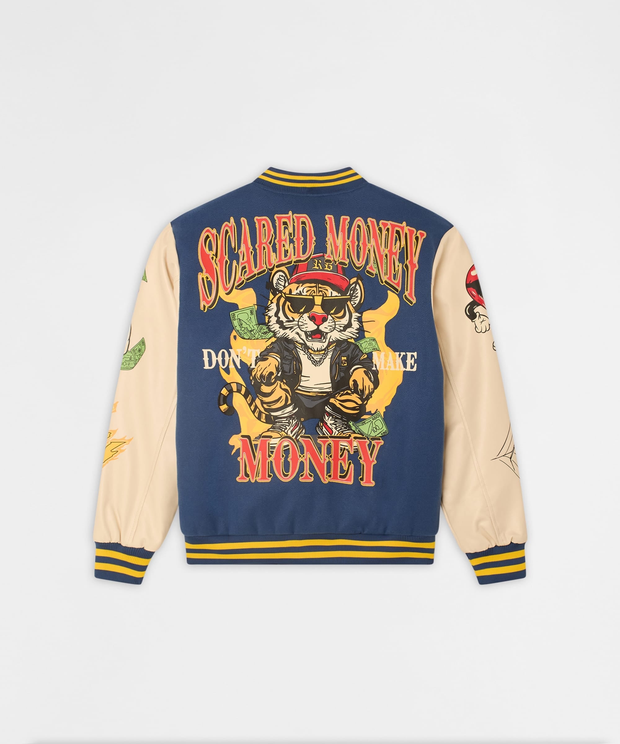 Money Varsity Faux Leather Sleeve Jacket - Blue