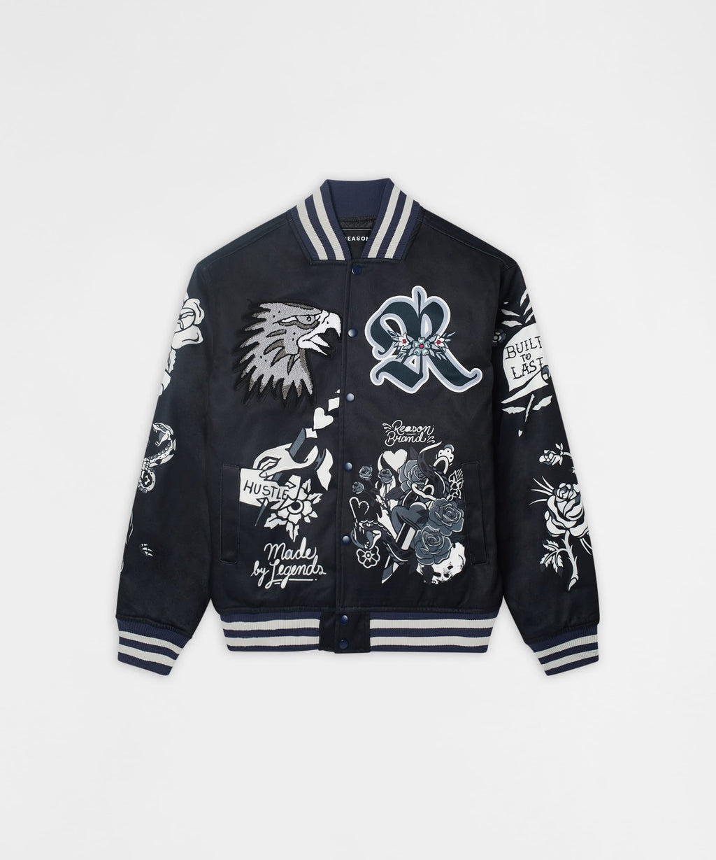 Iconic Chenille Patched Varsity Jacket - Black
