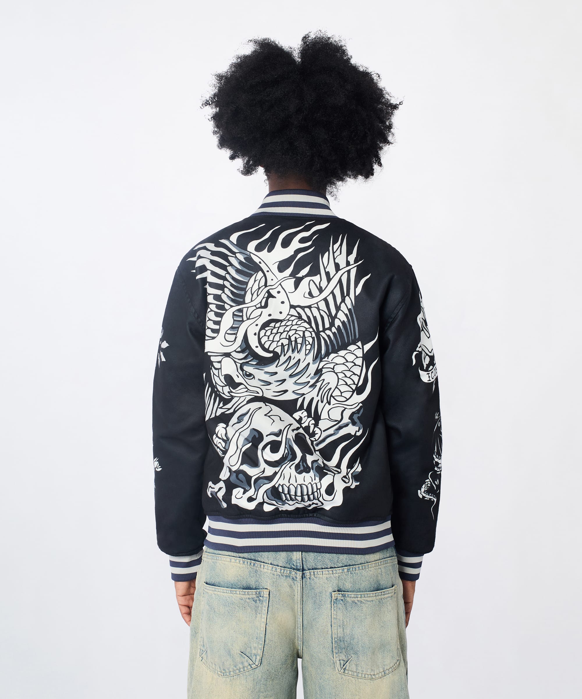Iconic Chenille Patched Varsity Jacket - Black