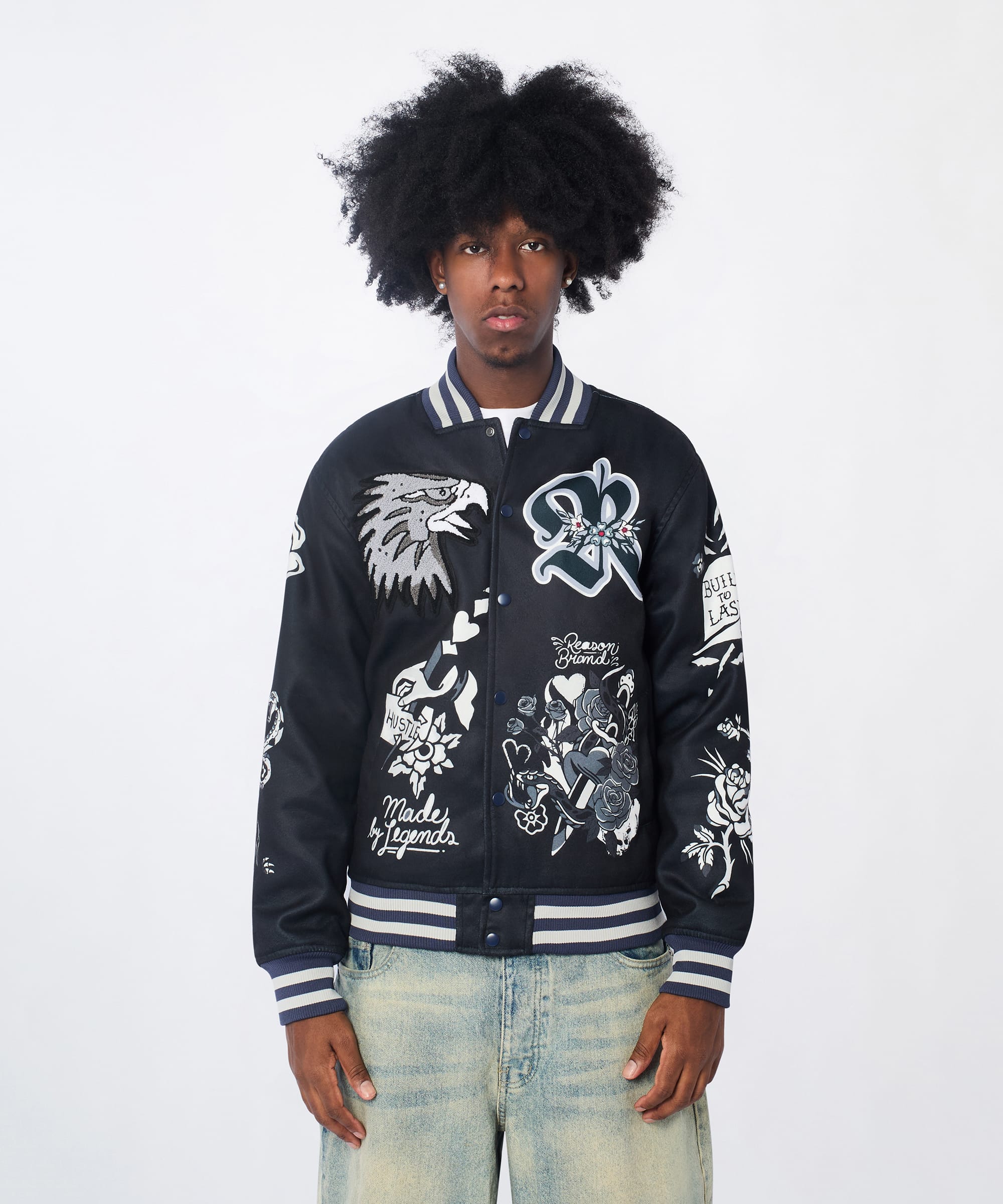 Iconic Chenille Patched Varsity Jacket - Black