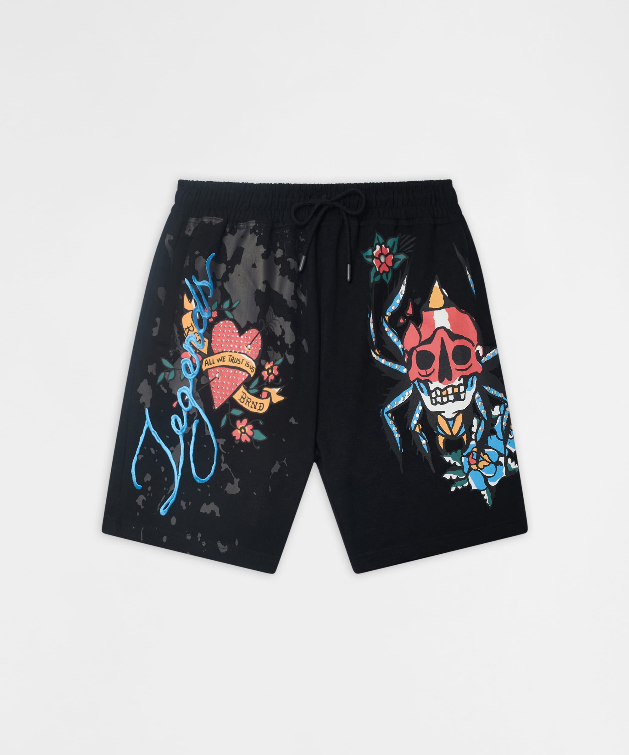 Monocle Embroidered Fleece Shorts - Black