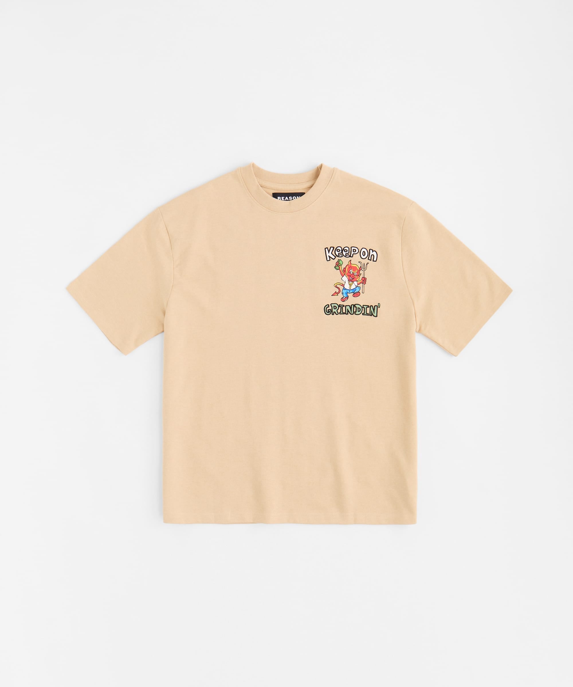 Keep On Grindin' Applique Short Sleeve Tee - Khaki
