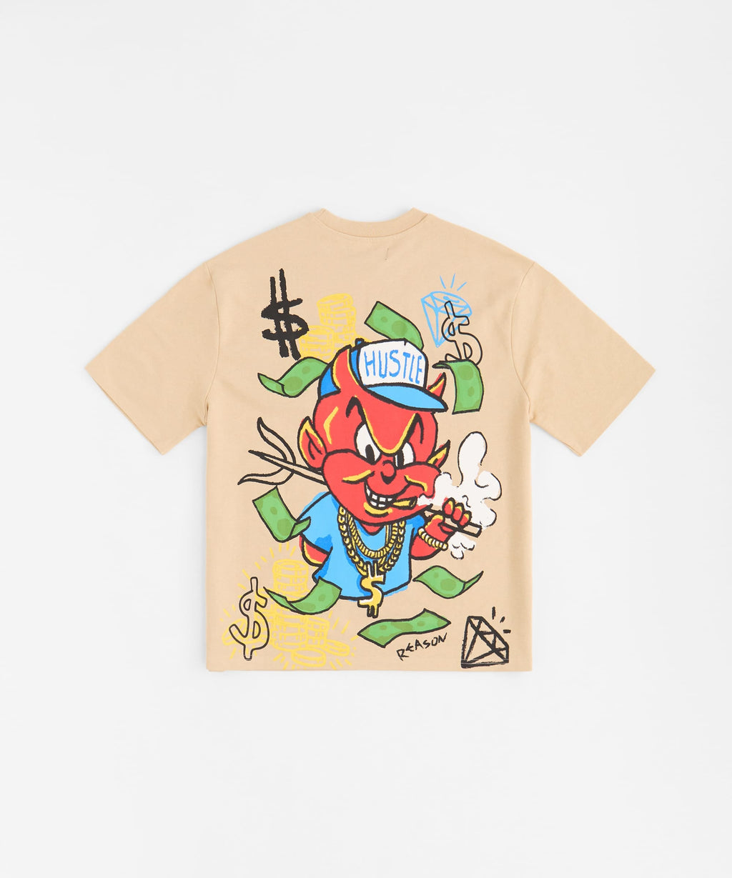 Keep On Grindin' Applique Short Sleeve Tee - Khaki
