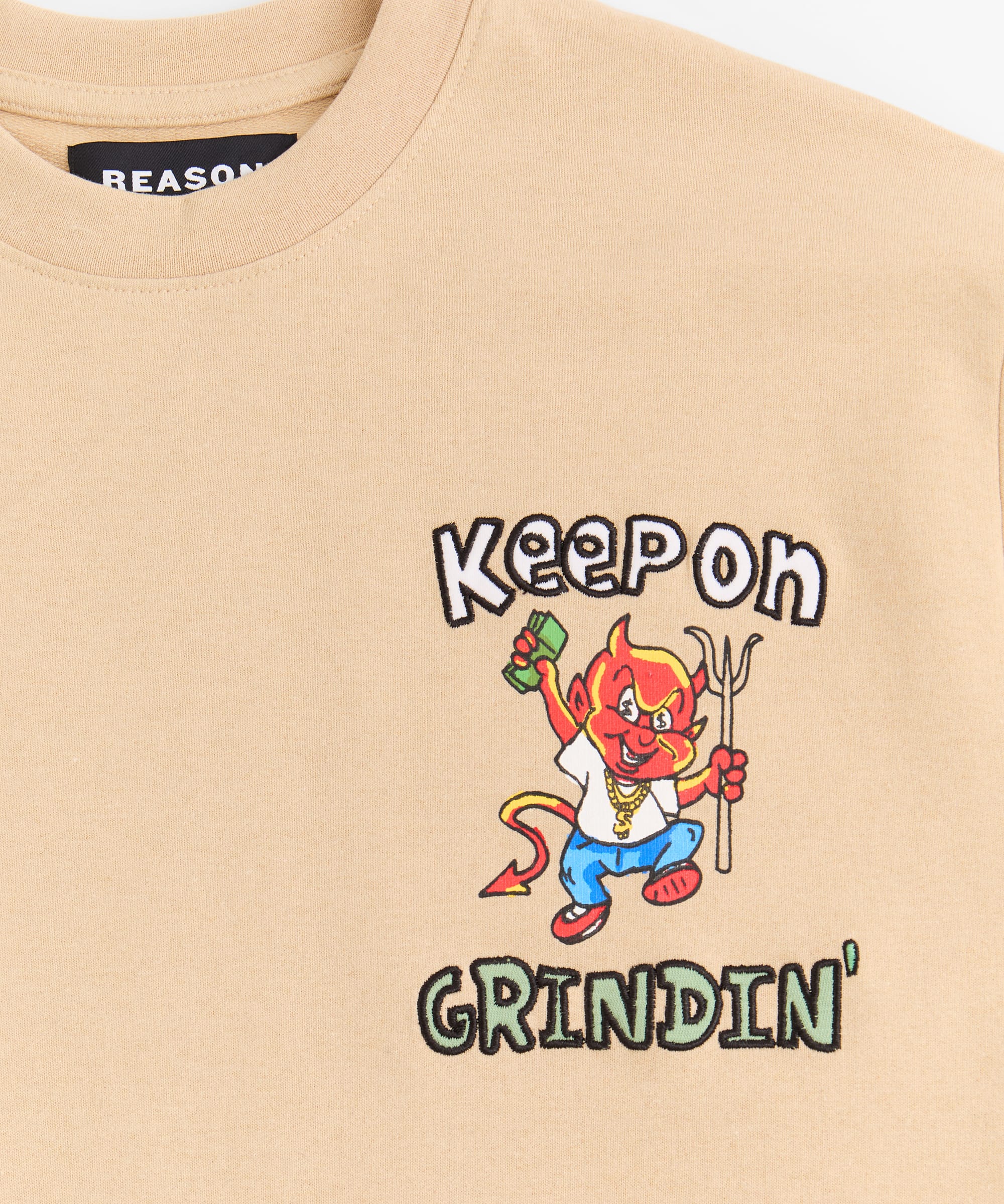 Keep On Grindin' Applique Short Sleeve Tee - Khaki