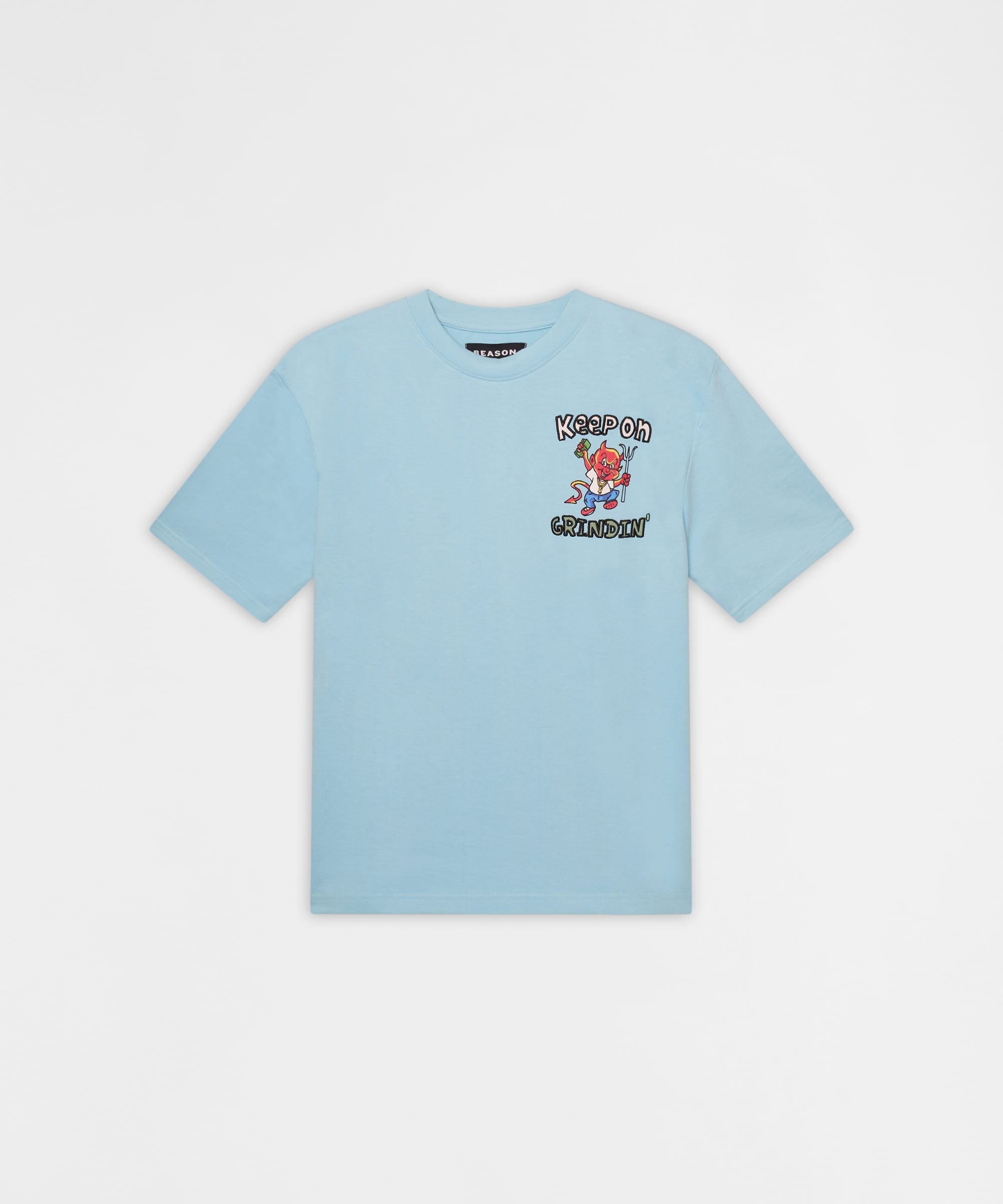 Keep On Grindin' Applique Short Sleeve Tee - Light Blue
