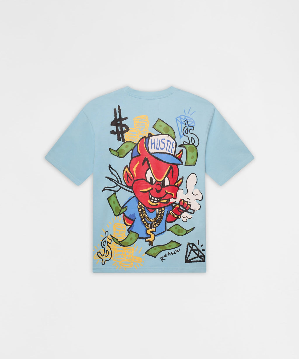 Keep On Grindin' Applique Short Sleeve Tee - Light Blue