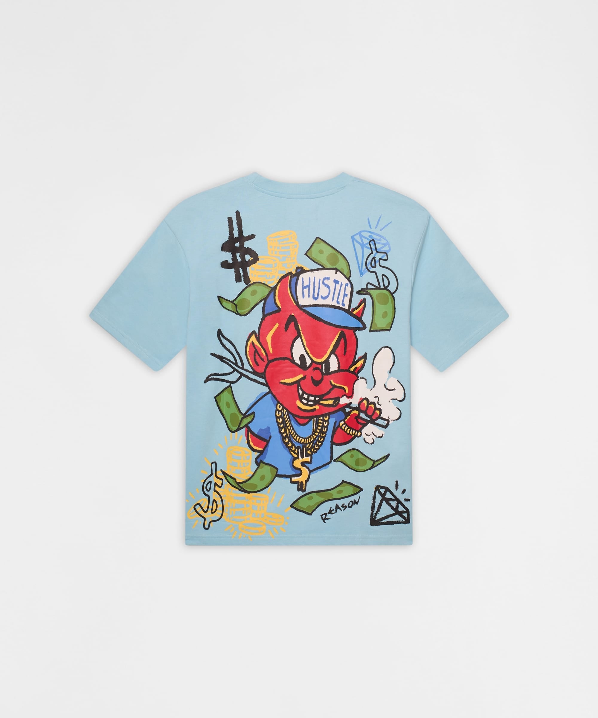 Keep On Grindin' Applique Short Sleeve Tee - Light Blue