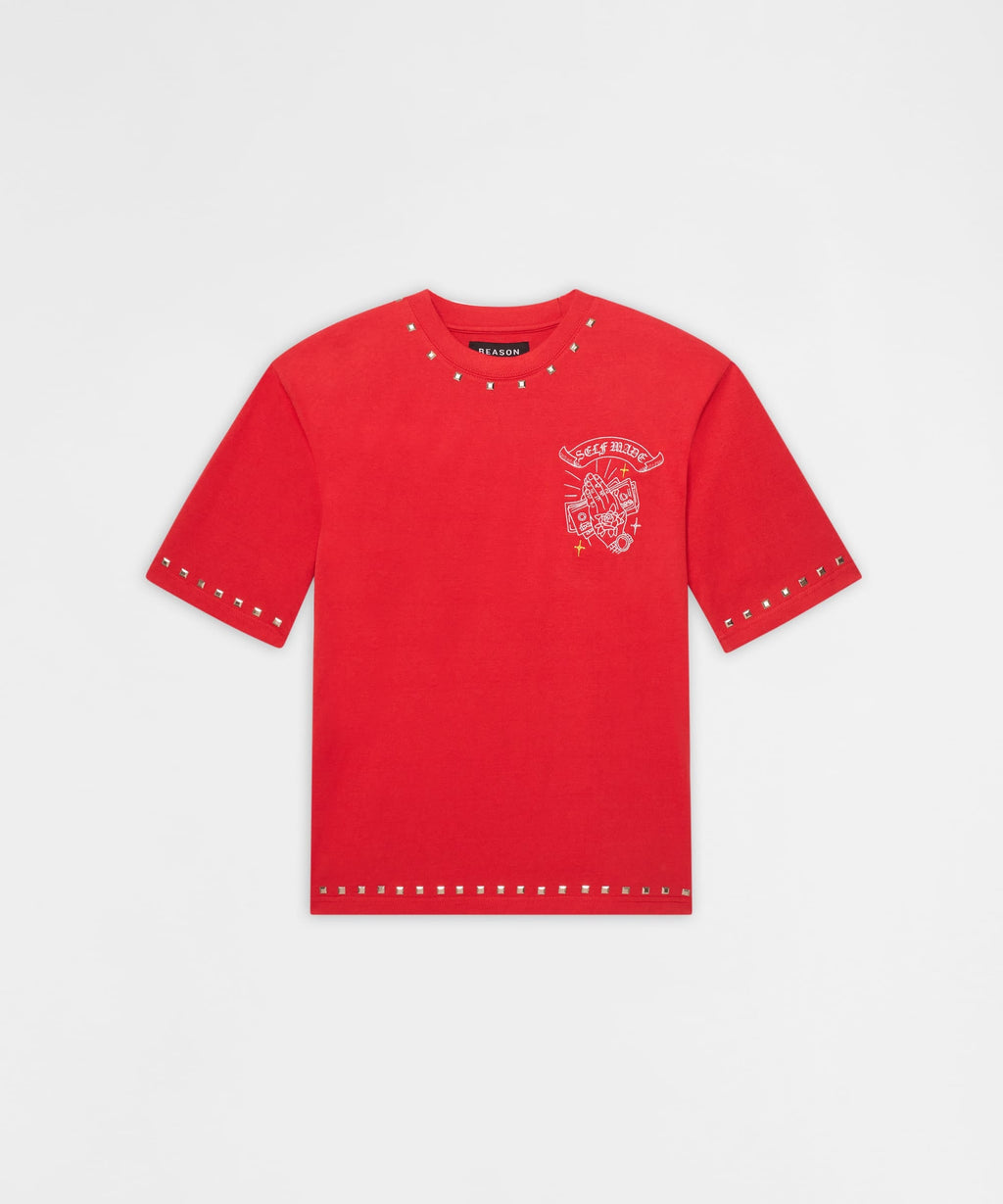 First Class Studded Short Sleeve Tee - Red