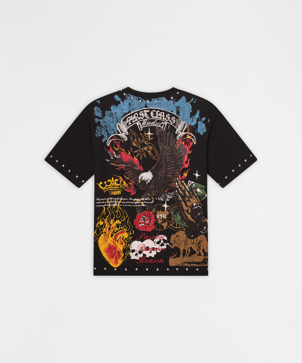 First Class Embroidered Short Sleeve Tee- Black