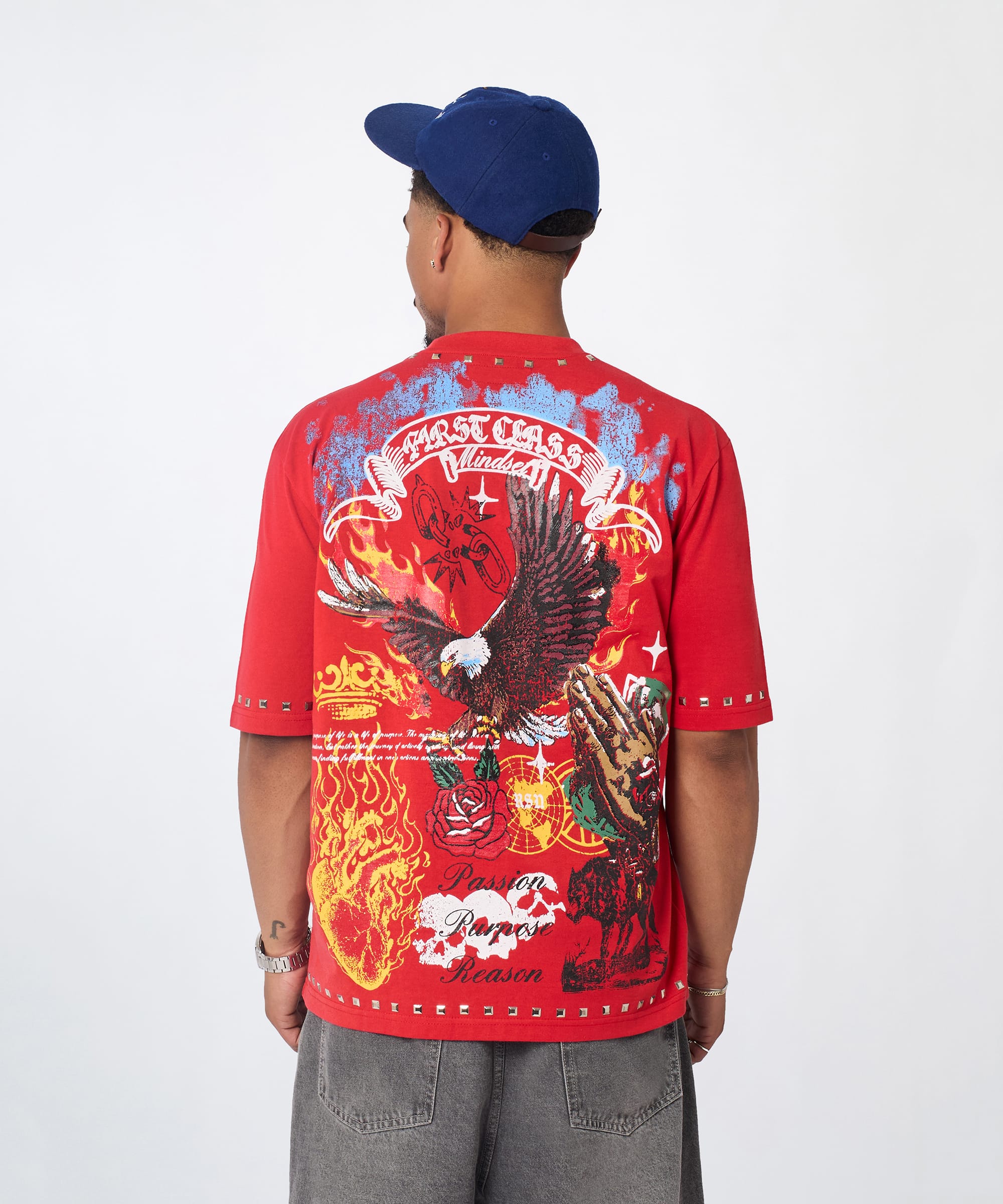 First Class Studded Short Sleeve Tee - Red