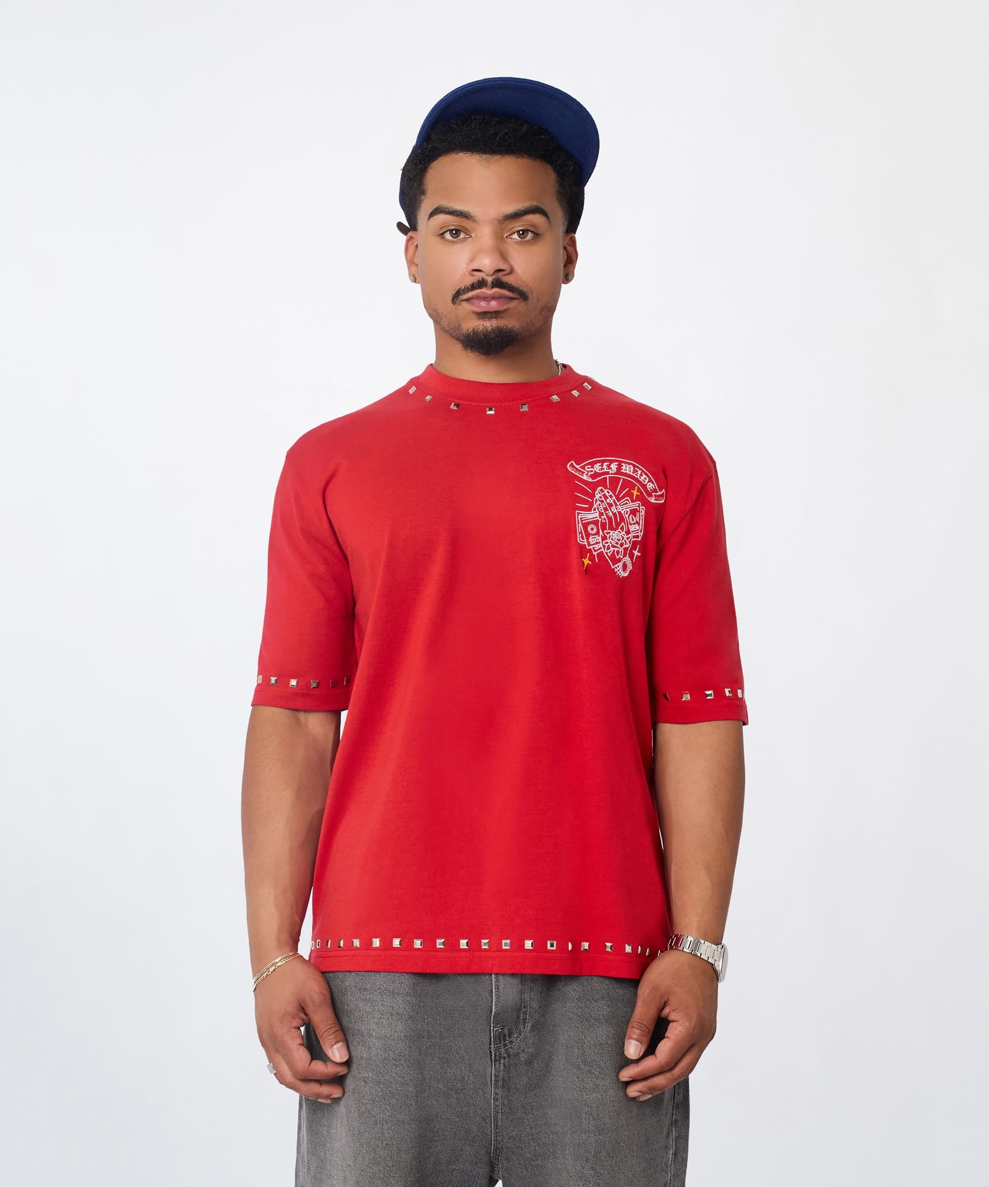 First Class Studded Short Sleeve Tee - Red
