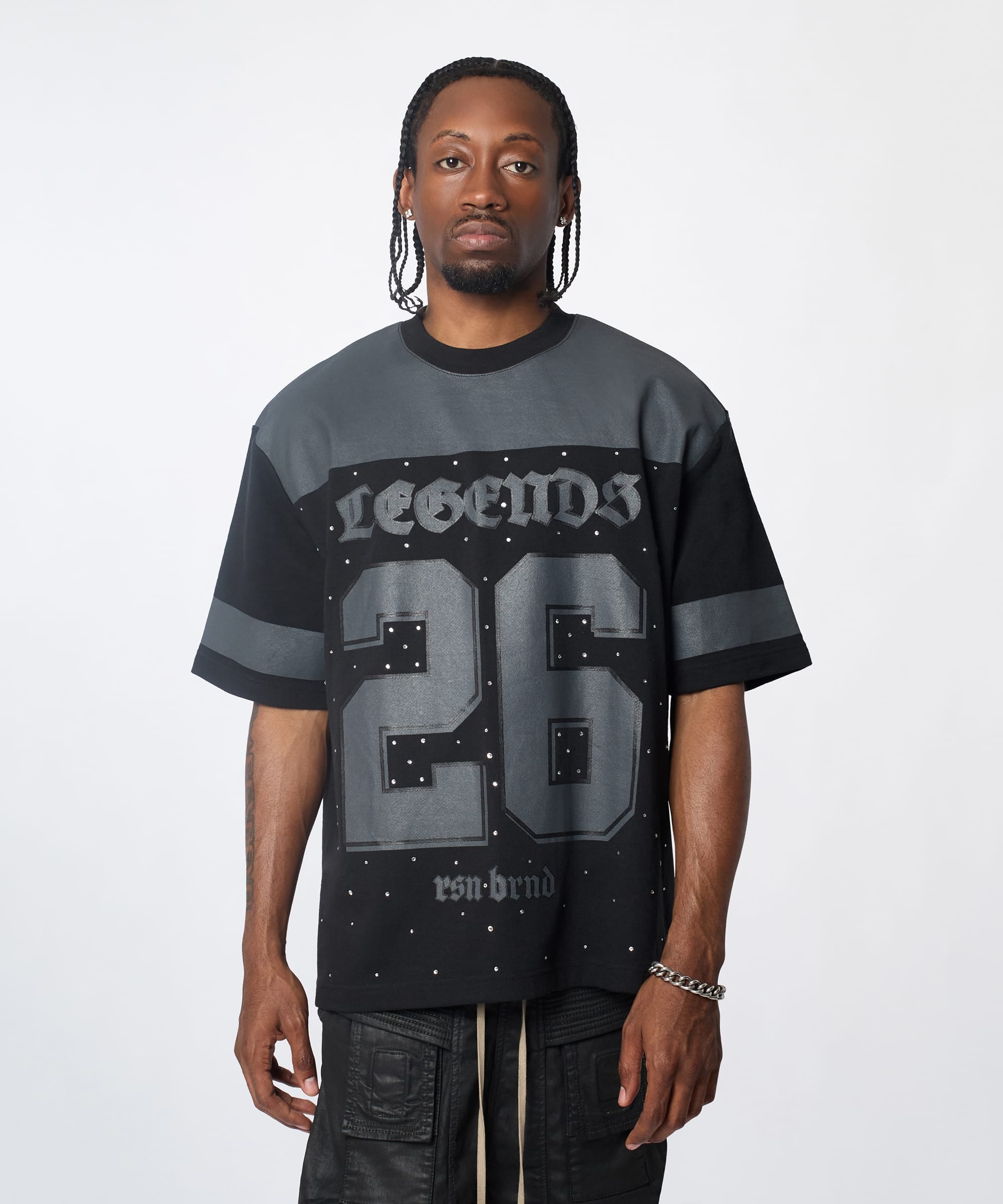 Football Rhinestones Short Sleeve Tee - Black