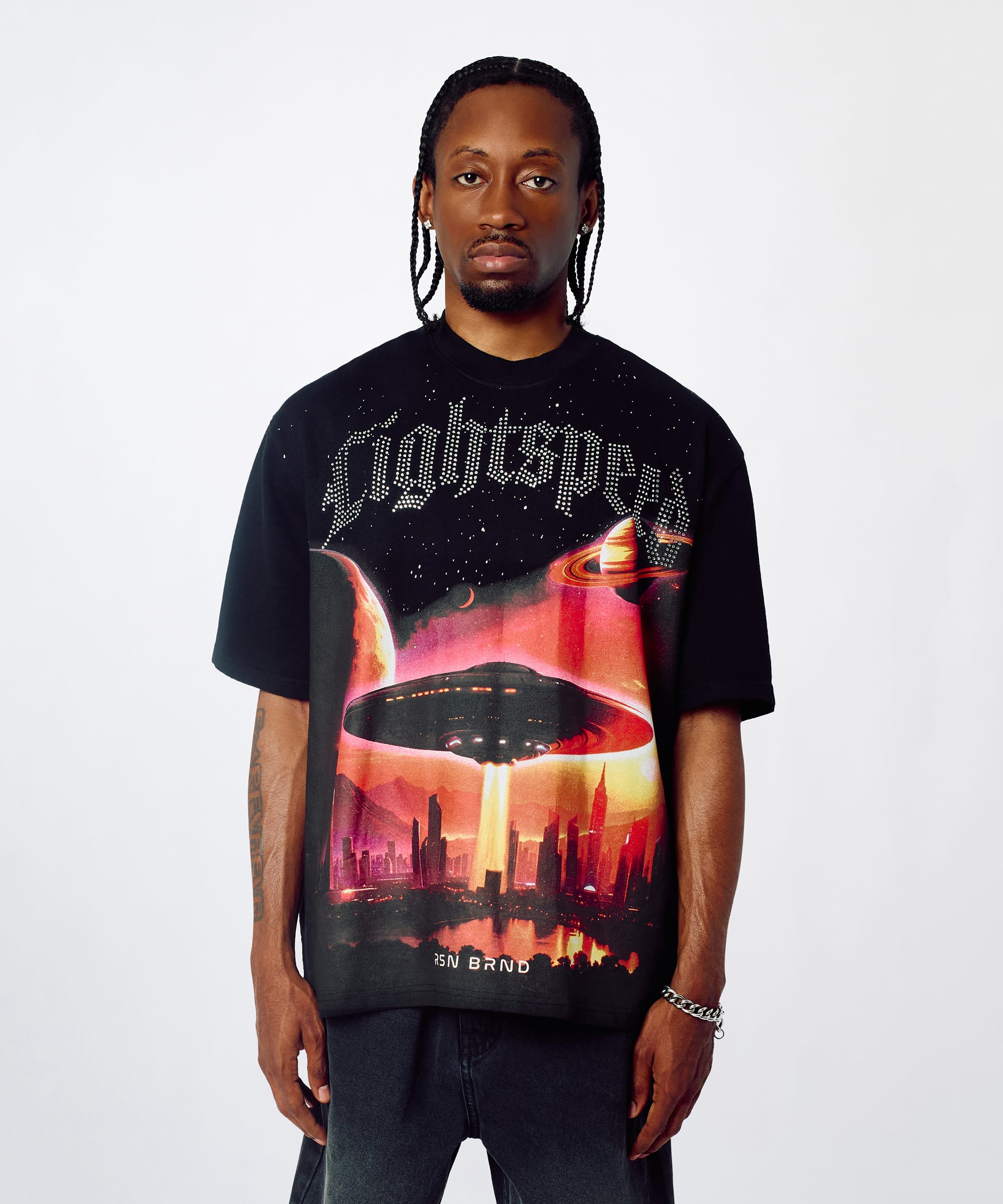 Lightspeed Rhinestone Graphic Tee - Black