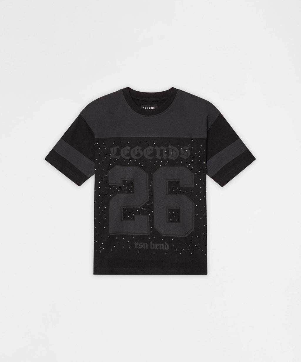 Kids Football Rhinestone Short Sleeve Tee - Black