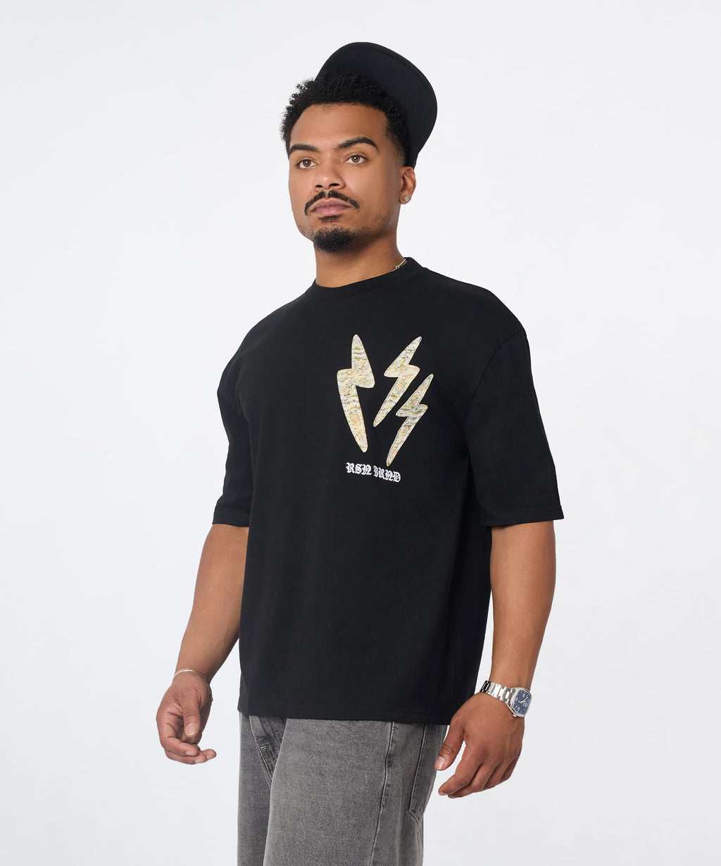Lightning Bolt Applique Short Sleeve Tee - Black