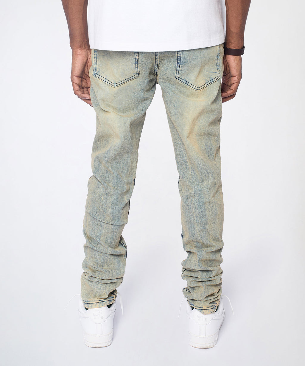 Ladder Distressed Studded Skinny Jean - Blue