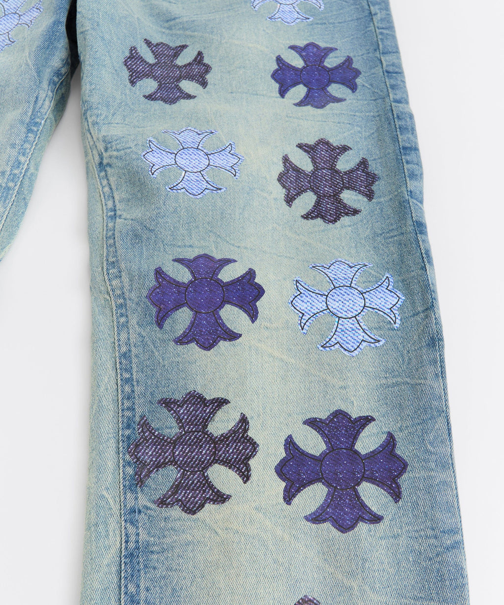 Gothic Cross Denim Pants - Light Blue