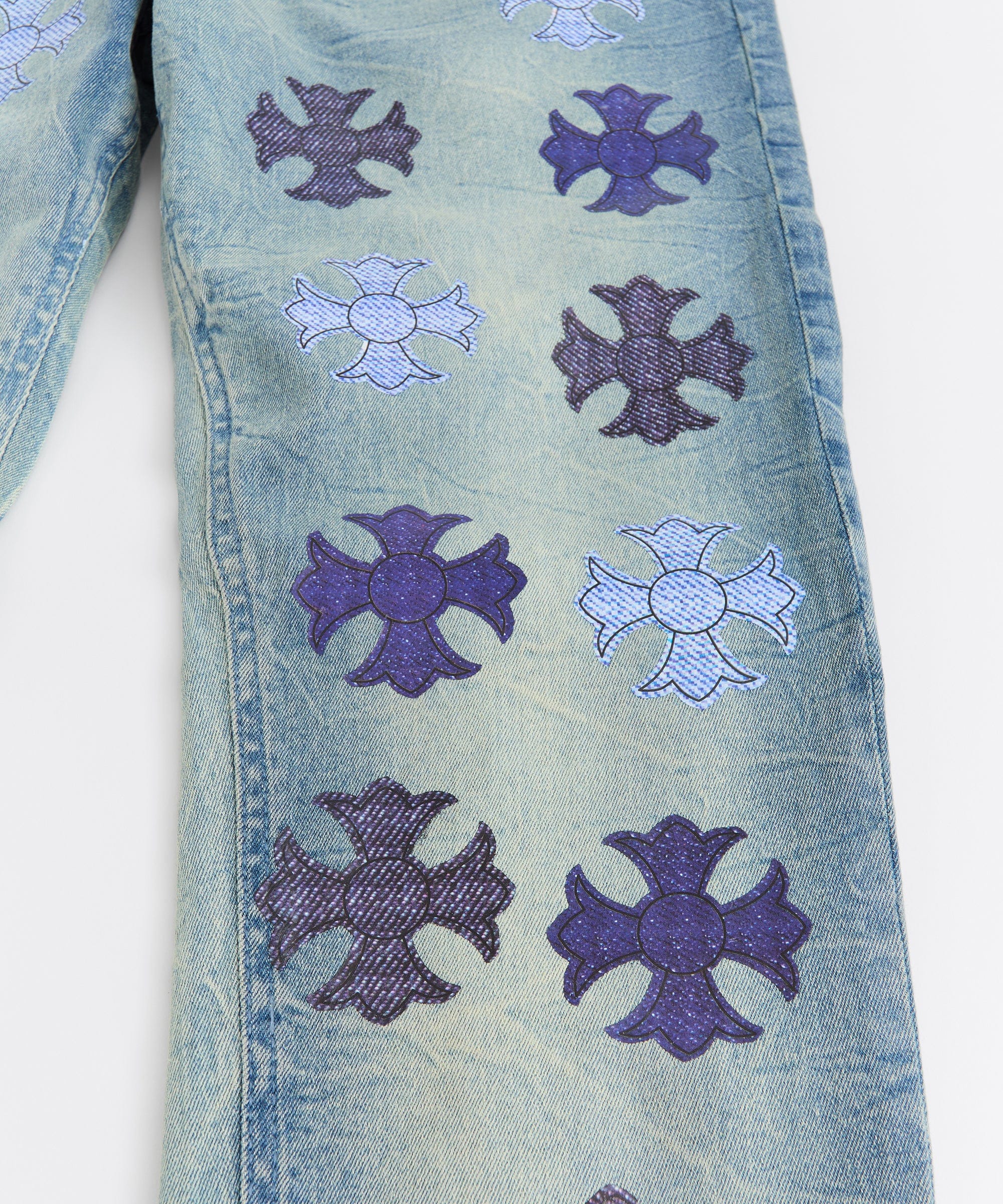Gothic Cross Denim Pants - Light Blue