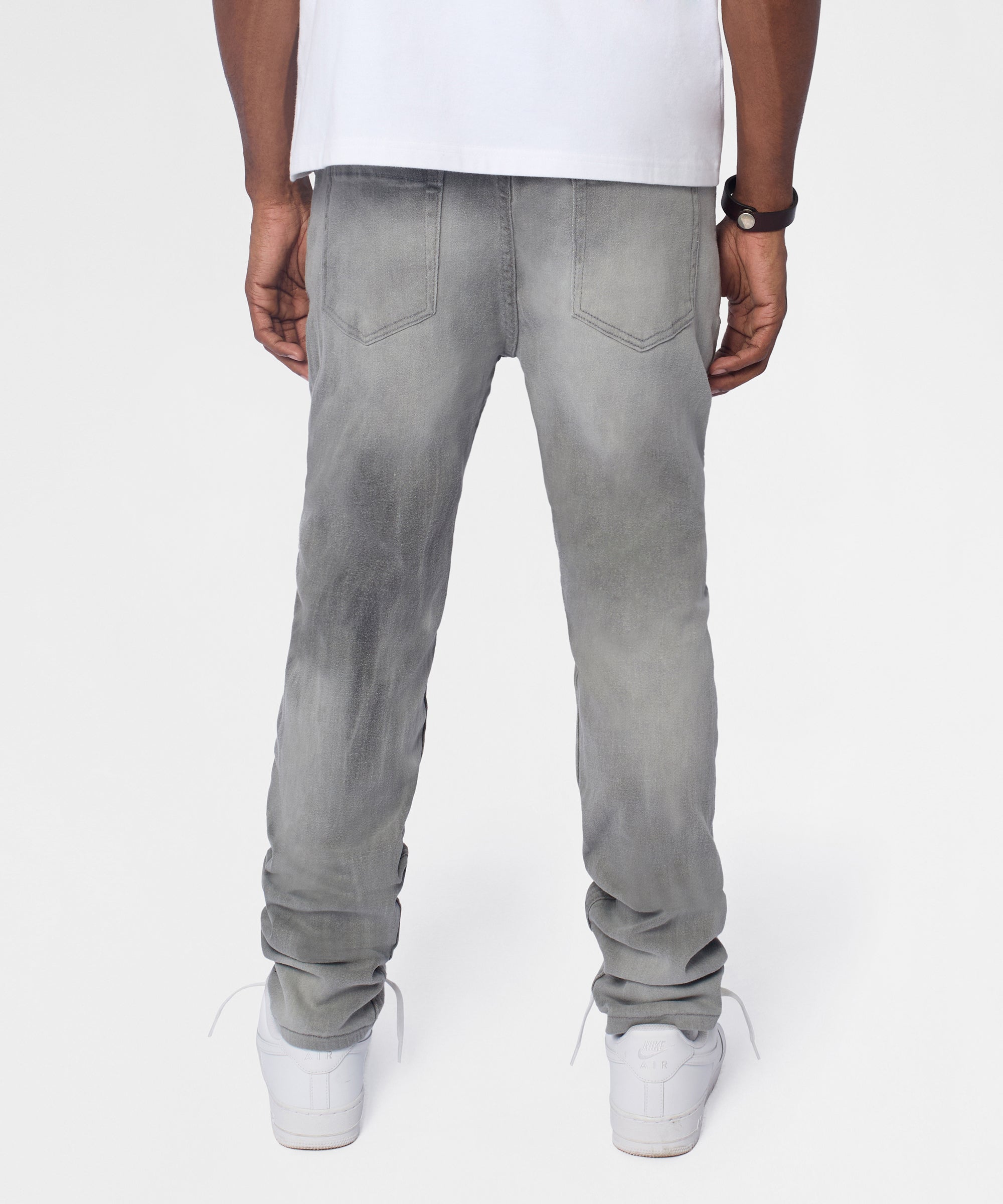 Floral Rhinestone Distressed Skinny Jeans - Grey