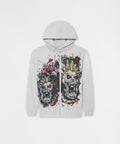 Mohawk Skull Graphic Zip Up Hoodie - Grey