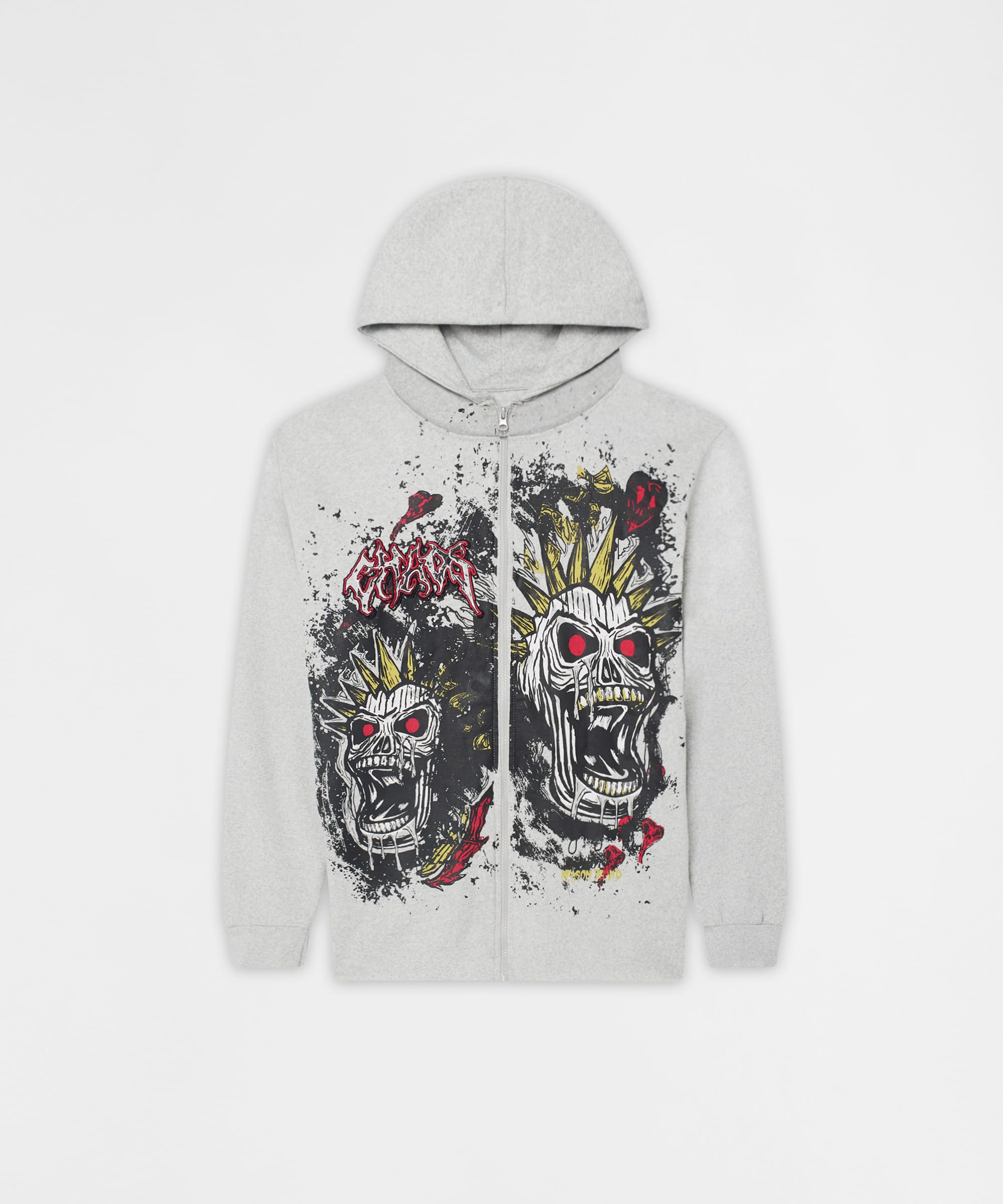 Mohawk Skull Graphic Zip Up Hoodie - Grey