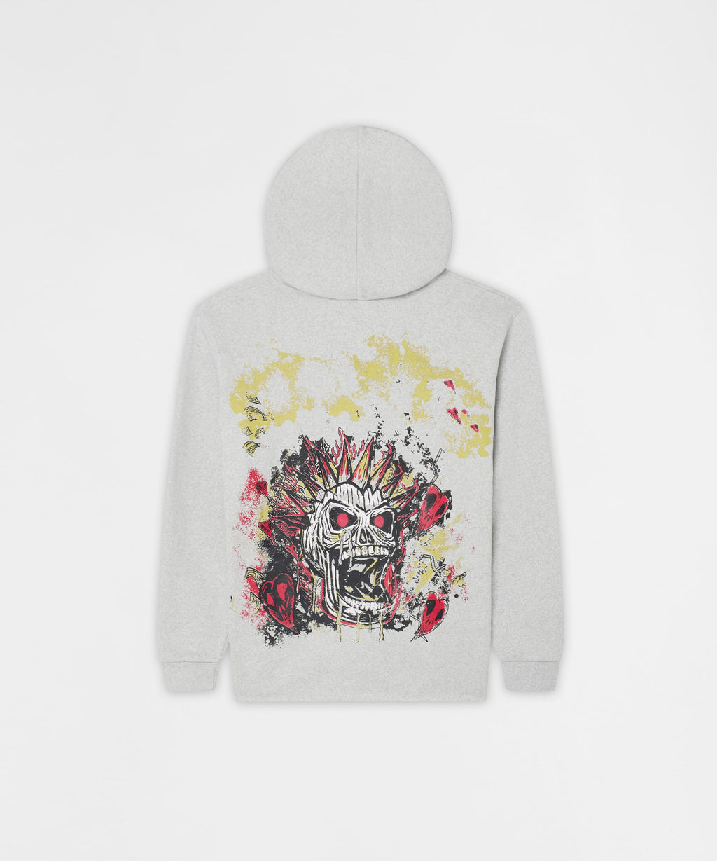 Mohawk Skull Graphic Zip Up Hoodie - Grey