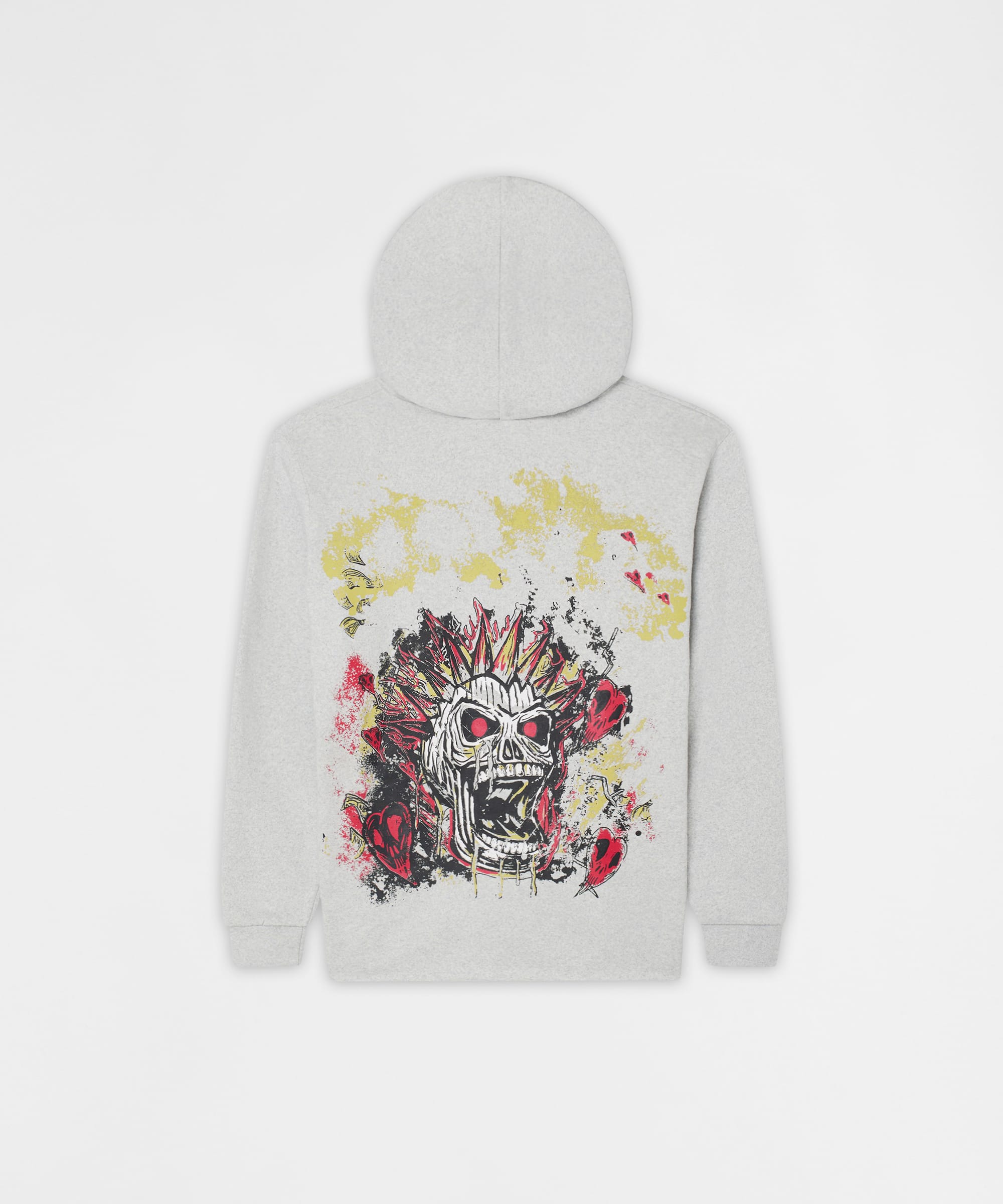 Mohawk Skull Graphic Zip Up Hoodie - Grey
