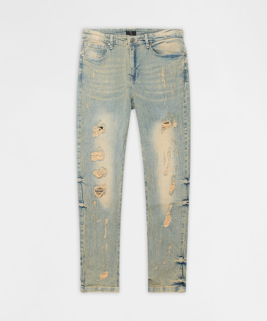 Ladder Distressed Skinny Jeans - Light Blue