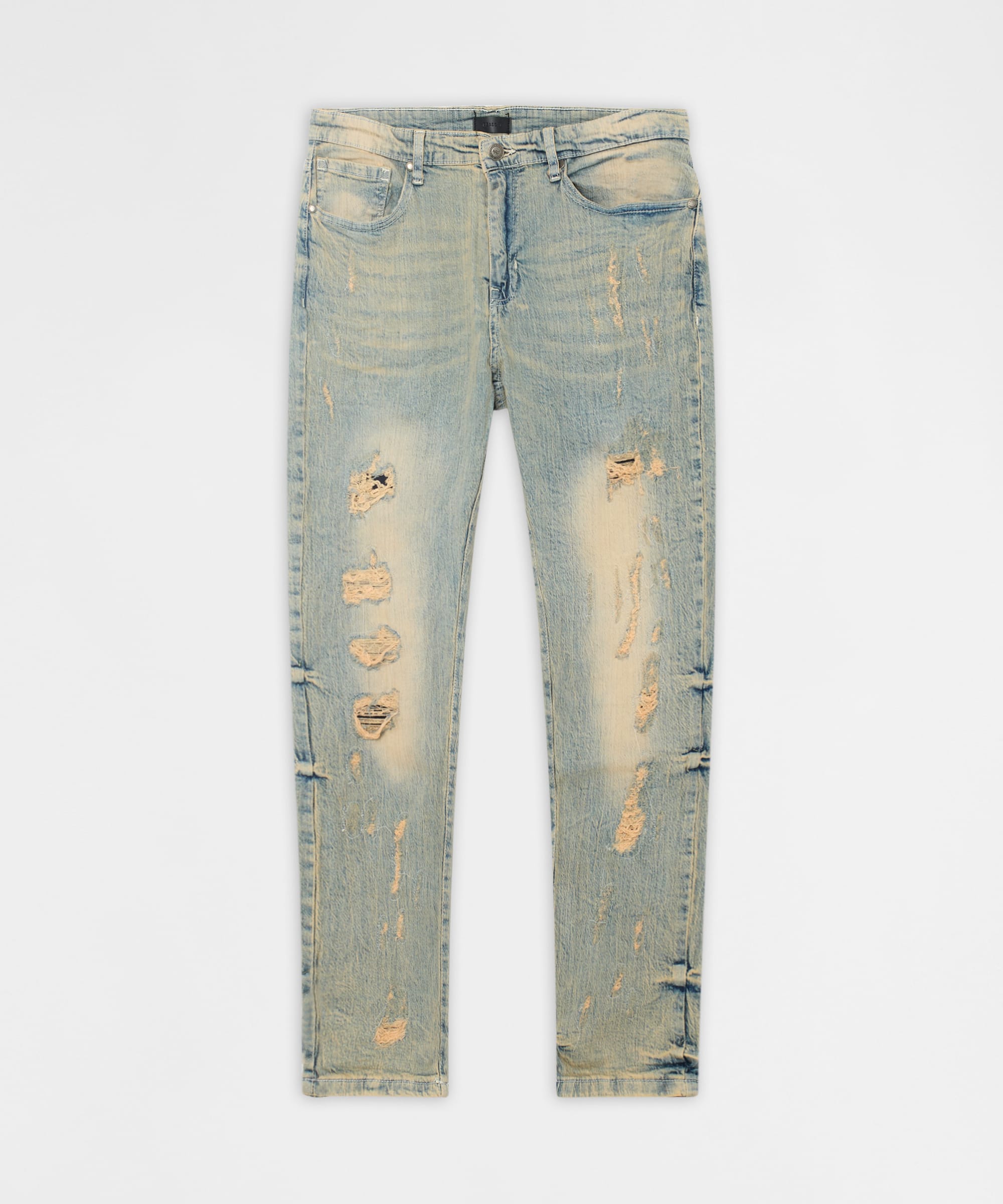 Ladder Distressed Skinny Jeans - Light Blue