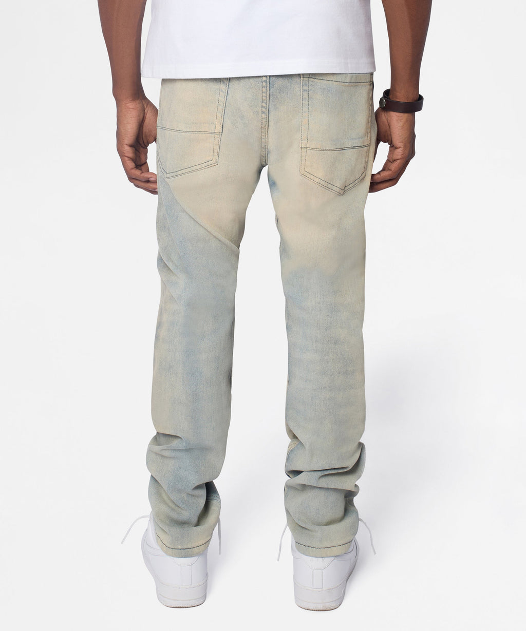 Light Wash Repaired Denim Jeans - Blue