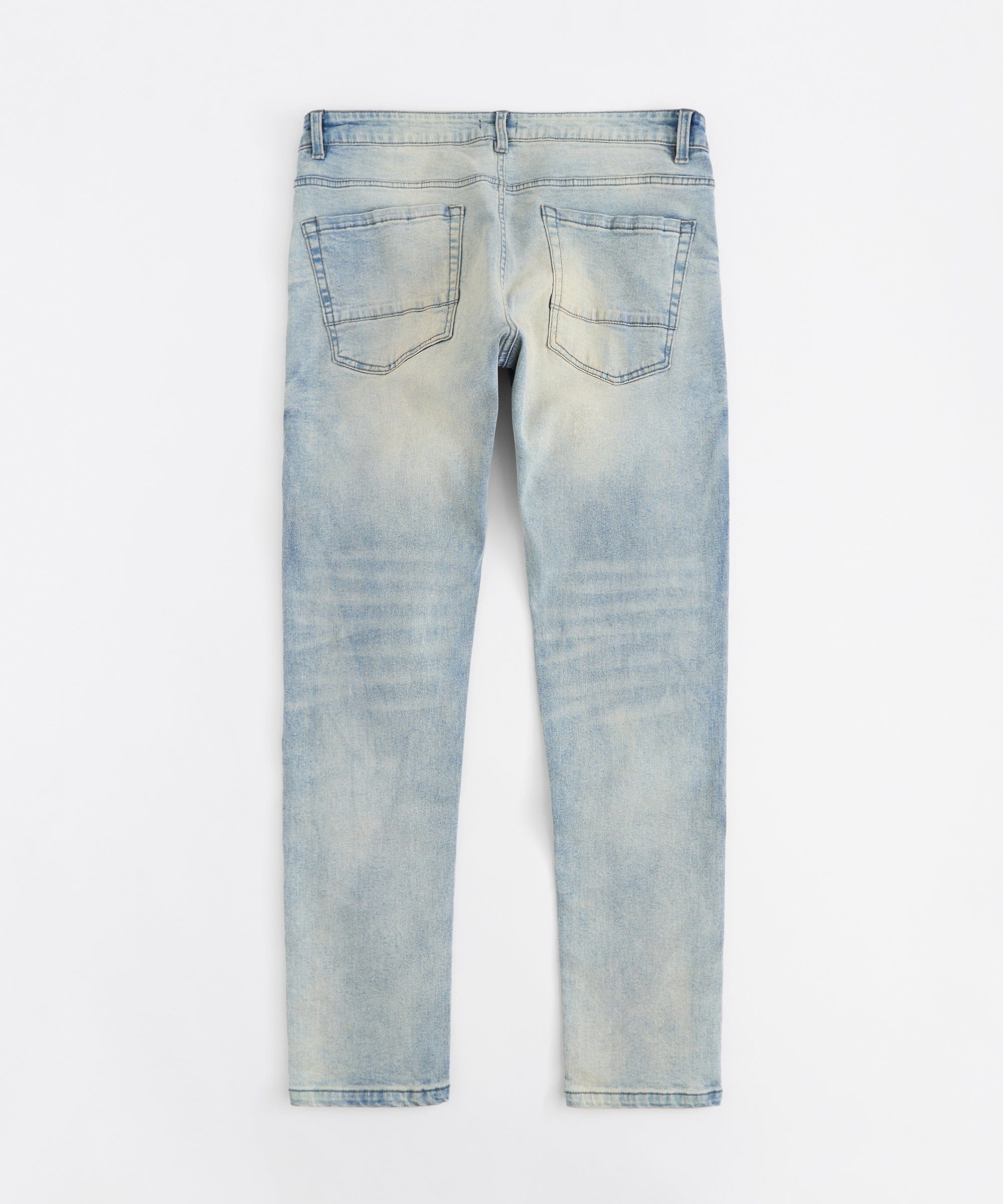 Light Wash Repaired Denim Jeans - Blue