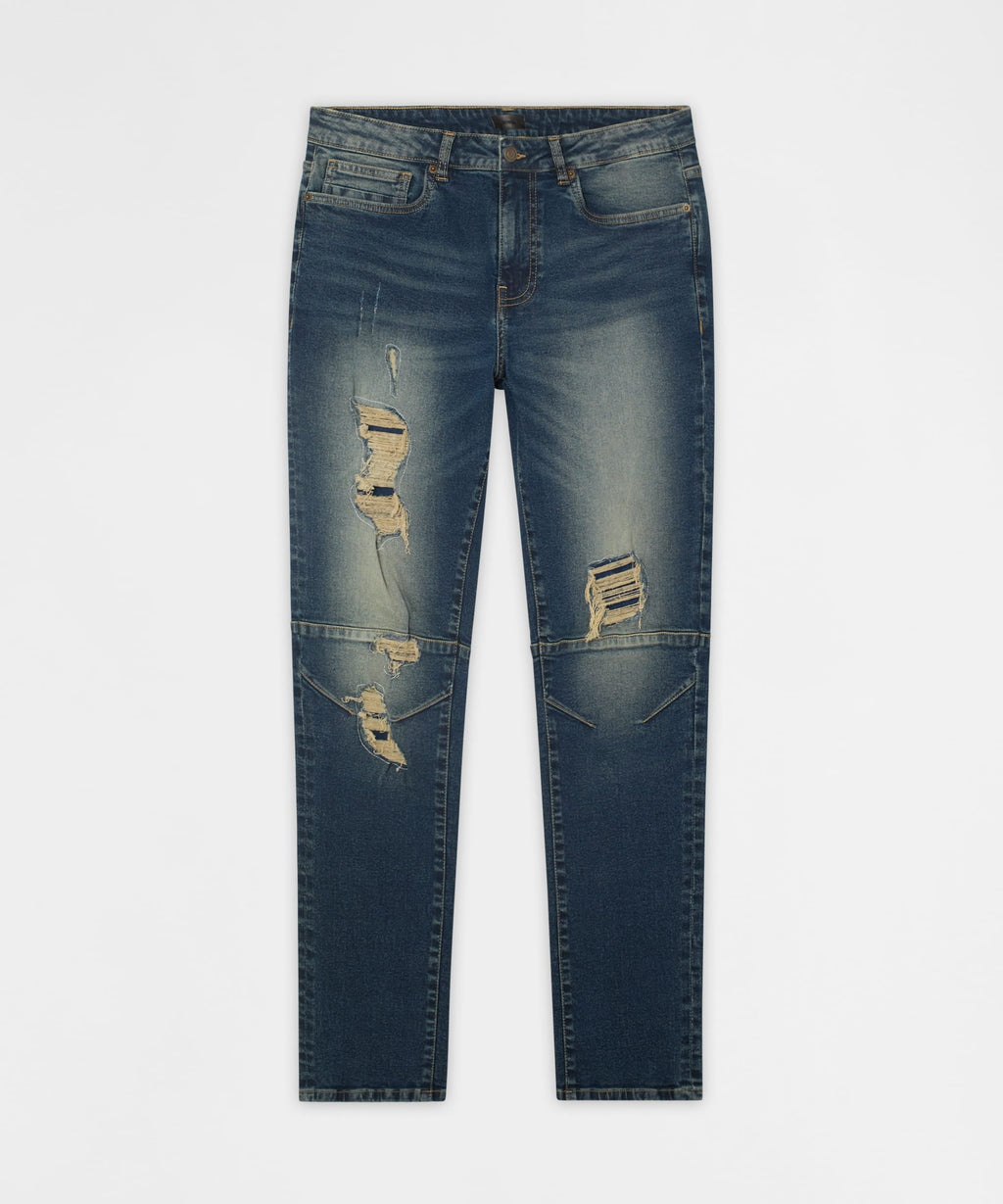 Moto Distressed Skinny Jeans - Blue