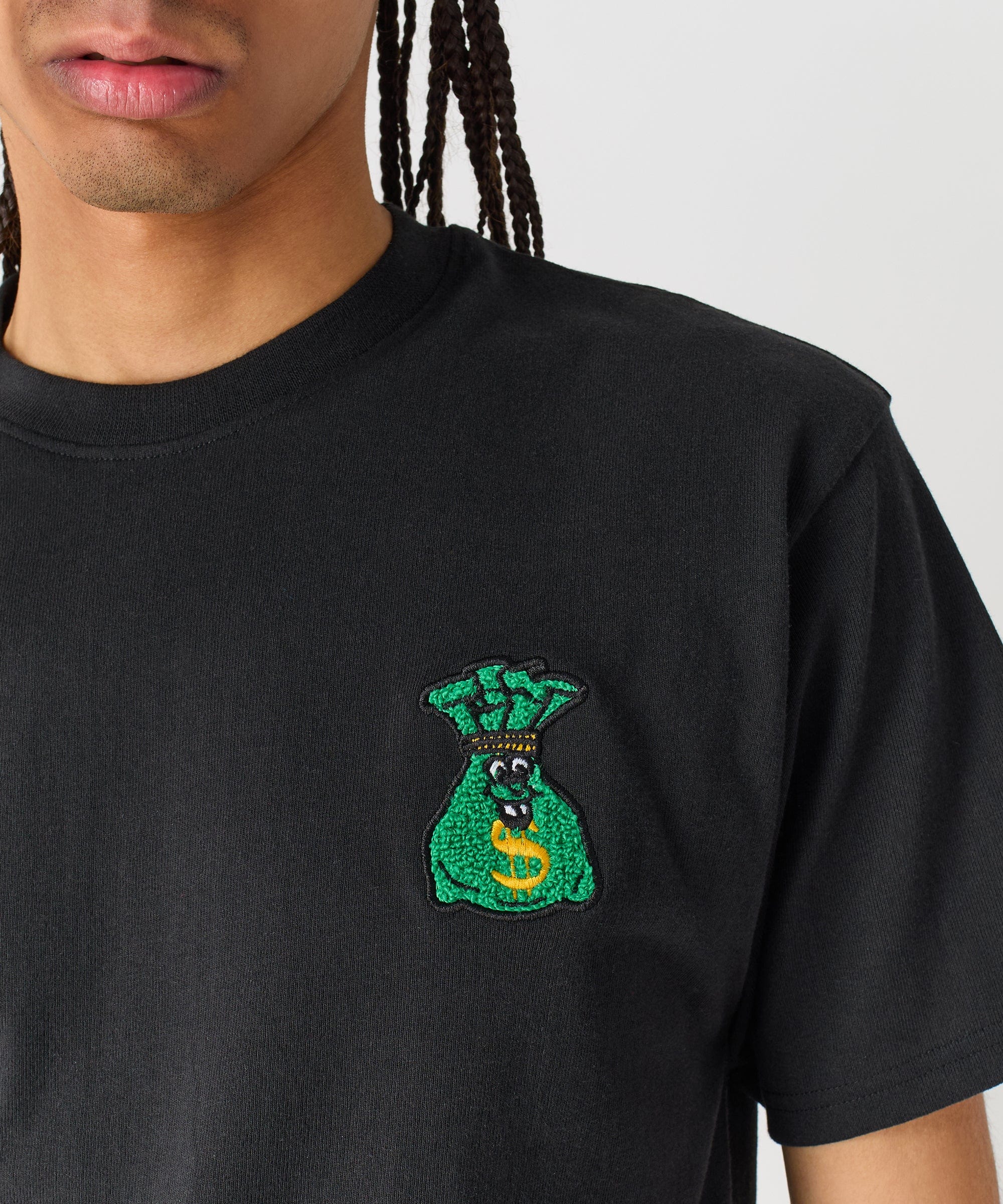 Money Bags Embroidered Short Sleeve Tee - Black