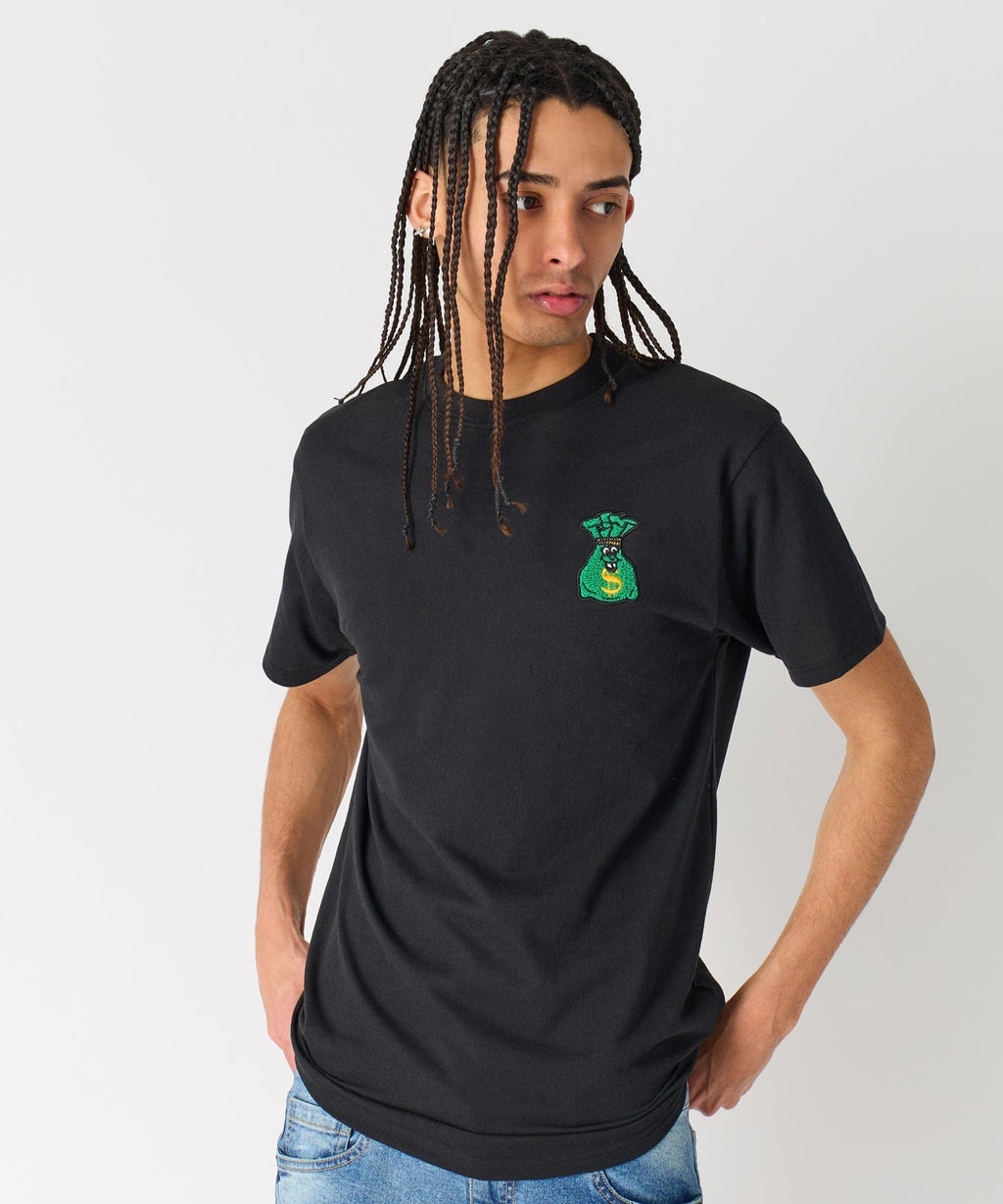 Money Bags Embroidered Short Sleeve Tee - Black