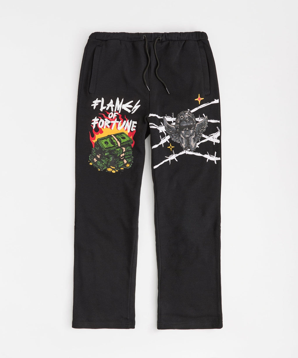 Flames Of Fortune Women's Graphic Plus Size Sweatpants - Black