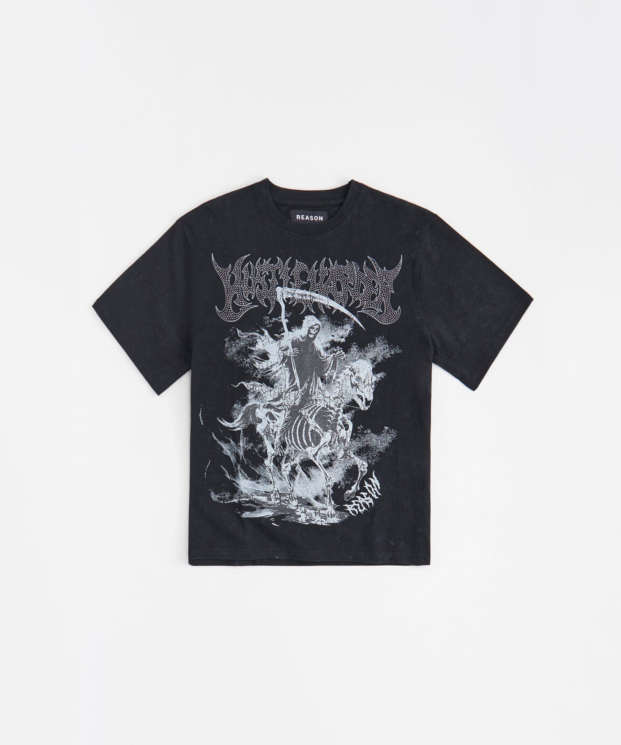 Grim Reaper Washed Rhinestones Short Sleeve Tee - Black
