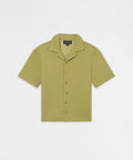 Jacquard Knit Short Sleeve Button-Down Shirt - Olive Green