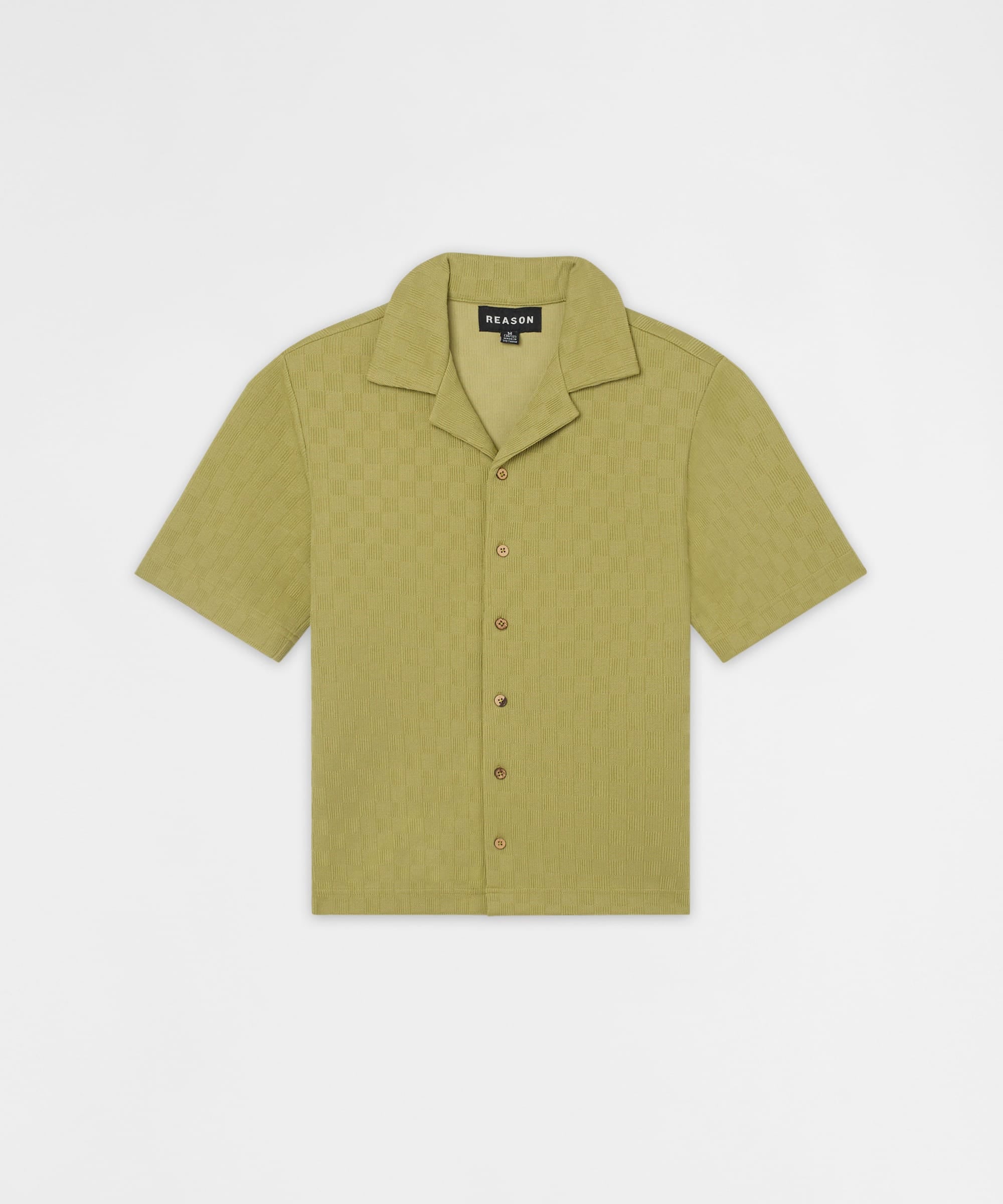 Jacquard Knit Short Sleeve Button-Down Shirt - Olive Green