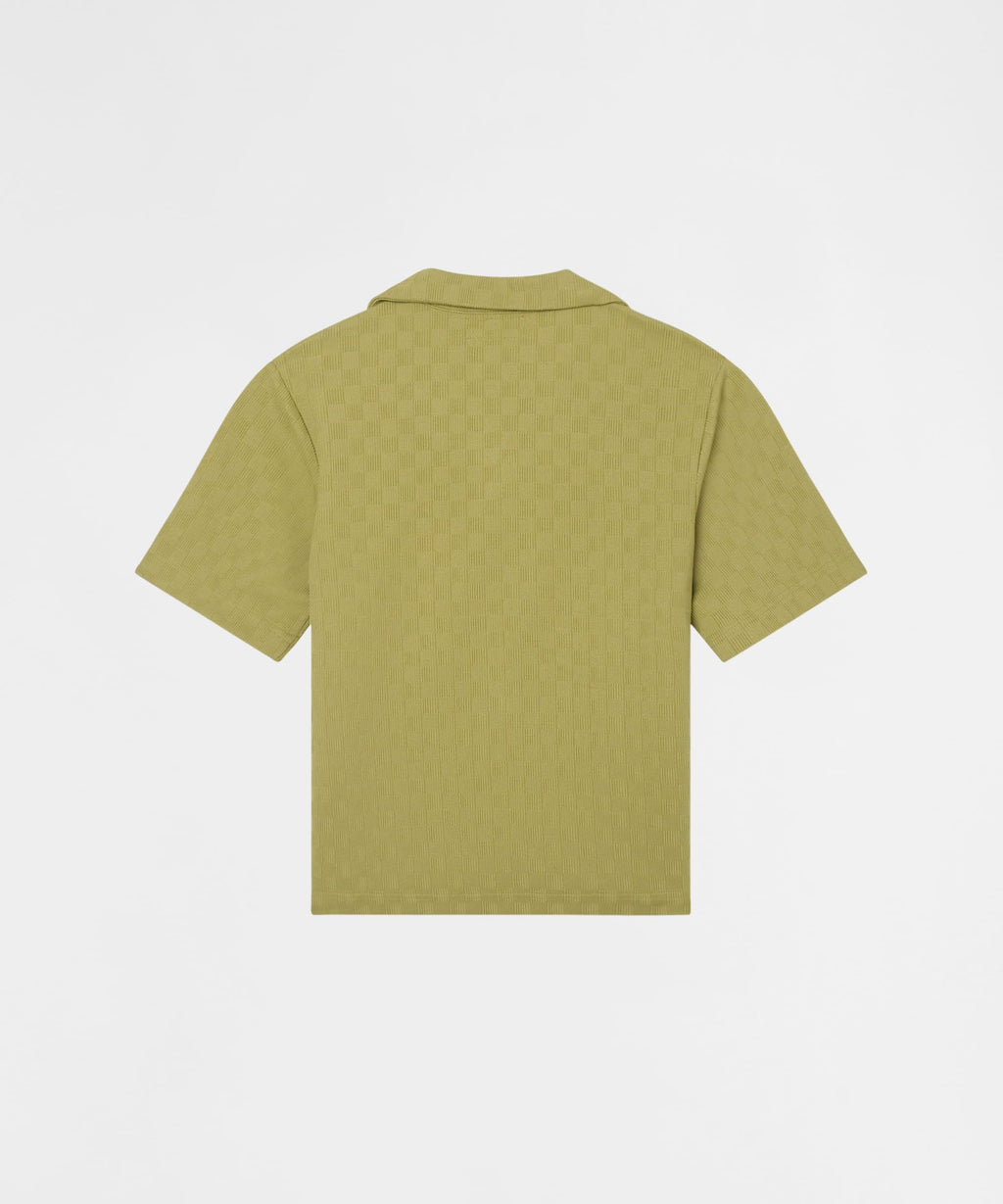 Jacquard Knit Short Sleeve Button-Down Shirt - Olive Green
