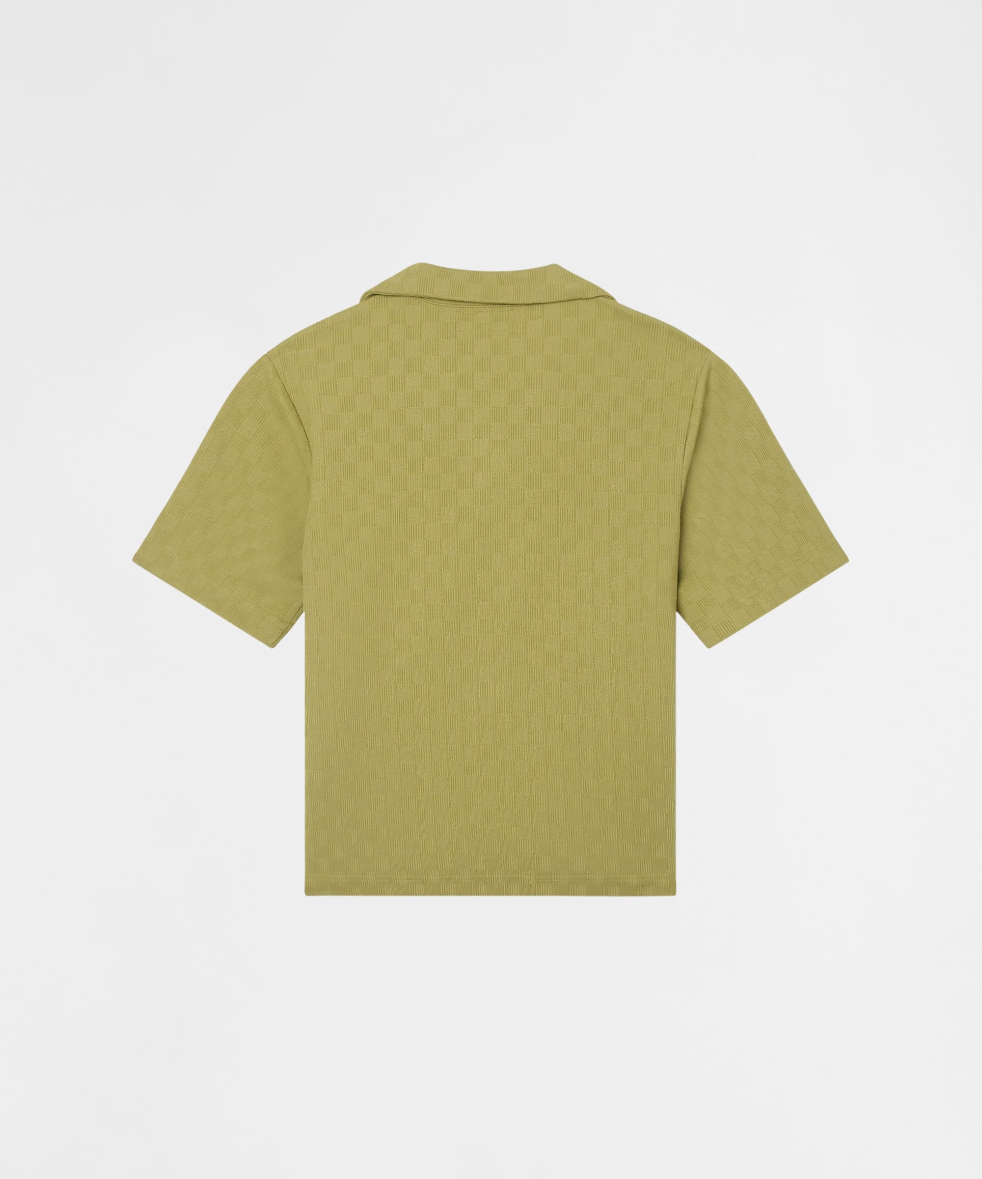 Jacquard Knit Short Sleeve Button-Down Shirt - Olive Green