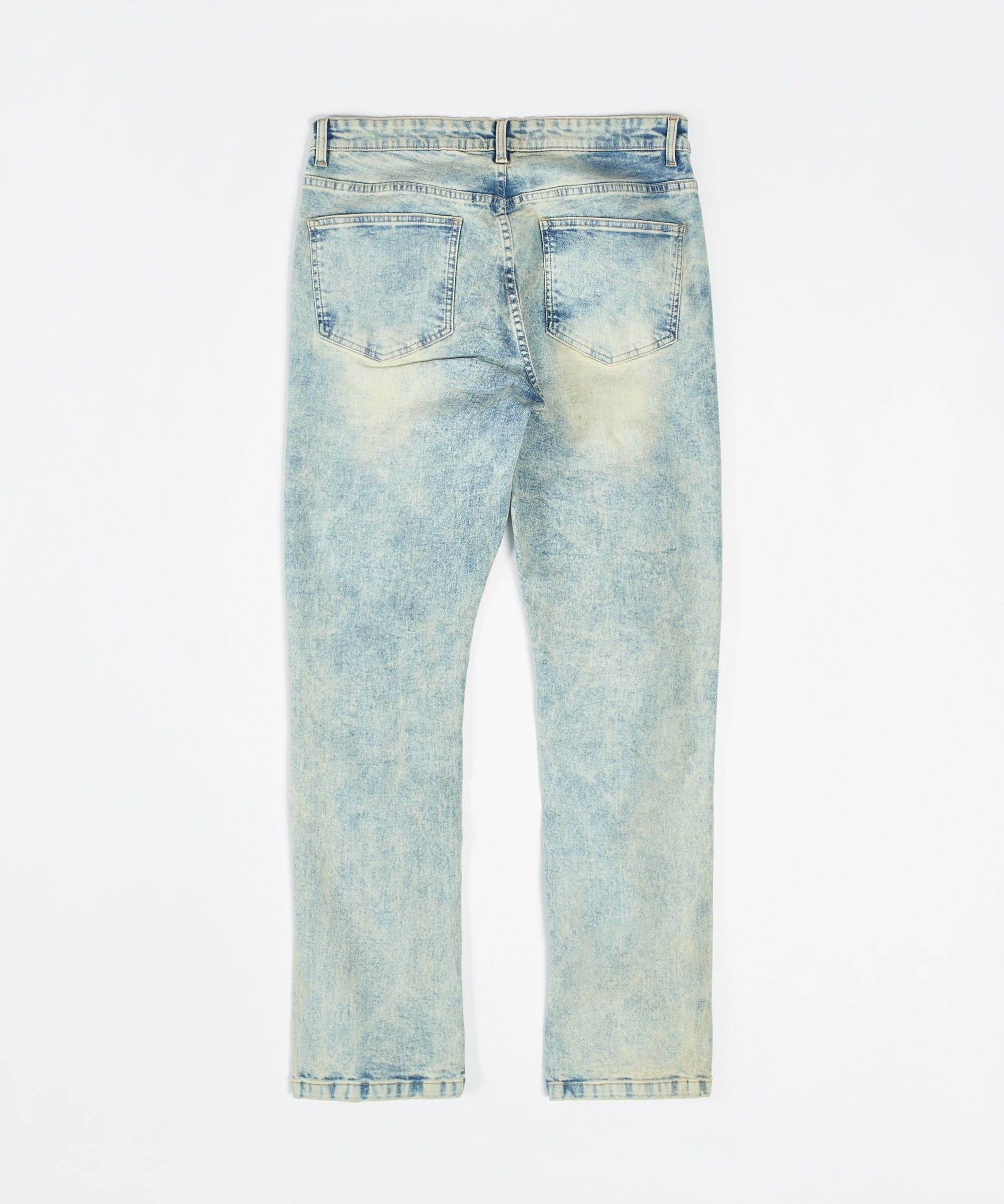 Flare Distressed Rhinestone Skinny Jeans - Light Blue