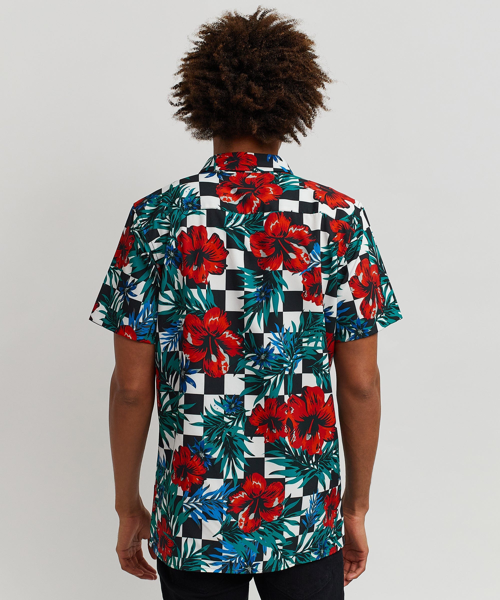 Floral Check Viscose Button-Down Short Sleeve Short