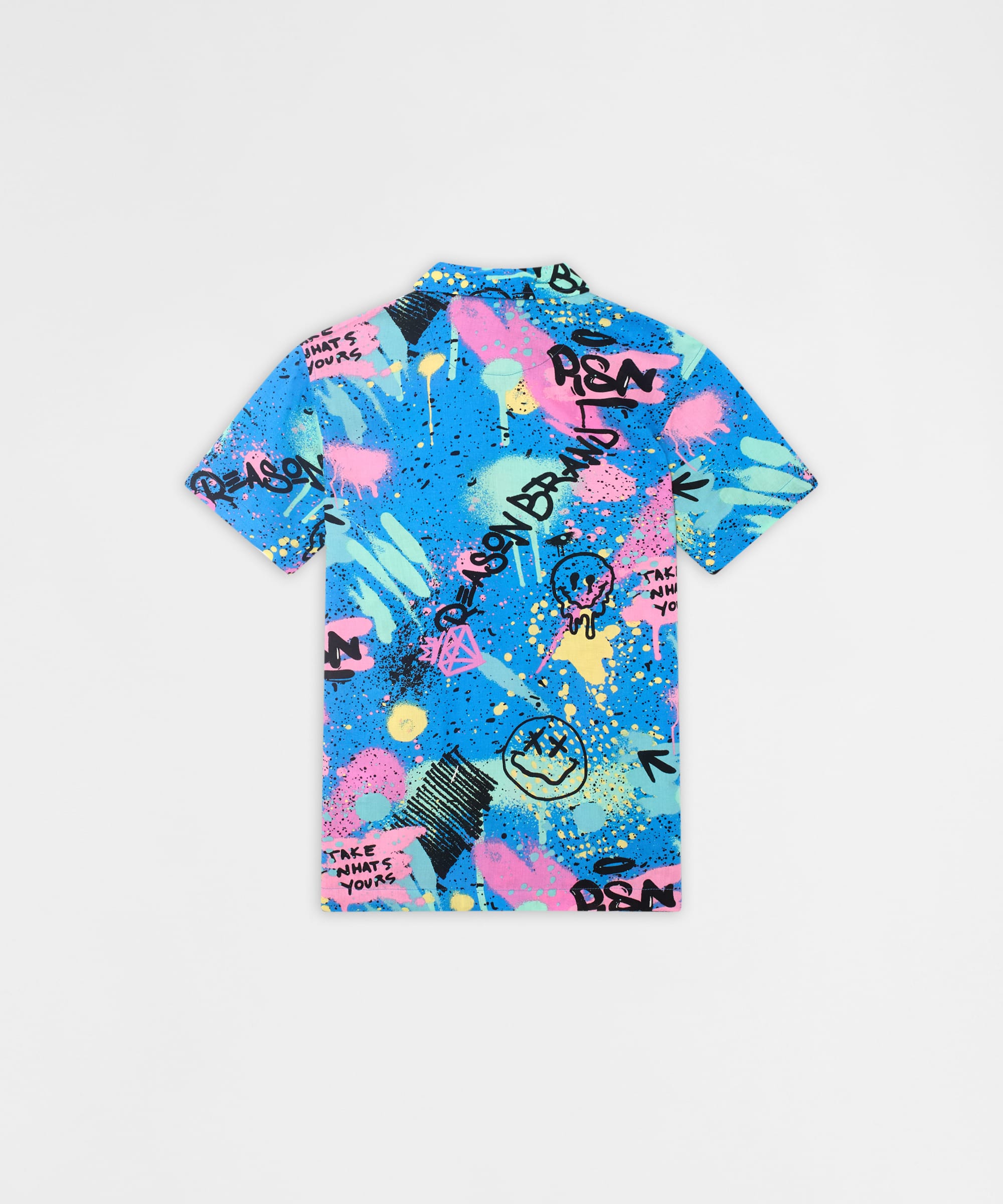 Graffiti Viscose Button-Down Short Sleeve Shirt - Multicolor
