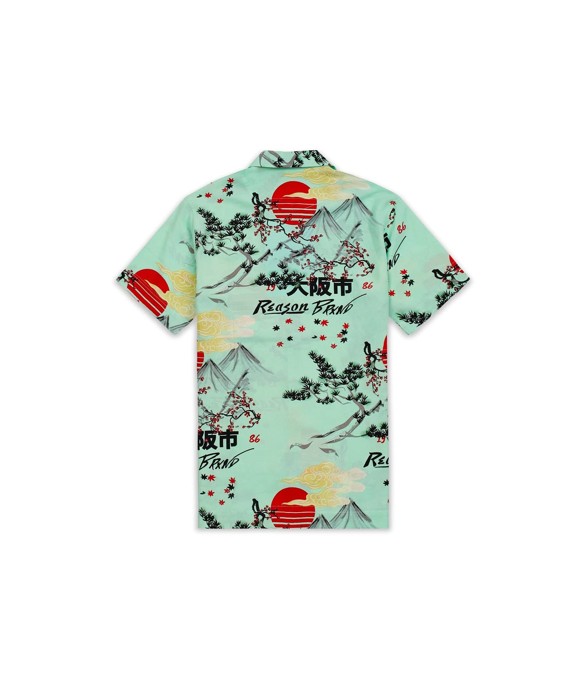 Mount Fuji Viscose Button-Down Short Sleeve Shirt - Mint