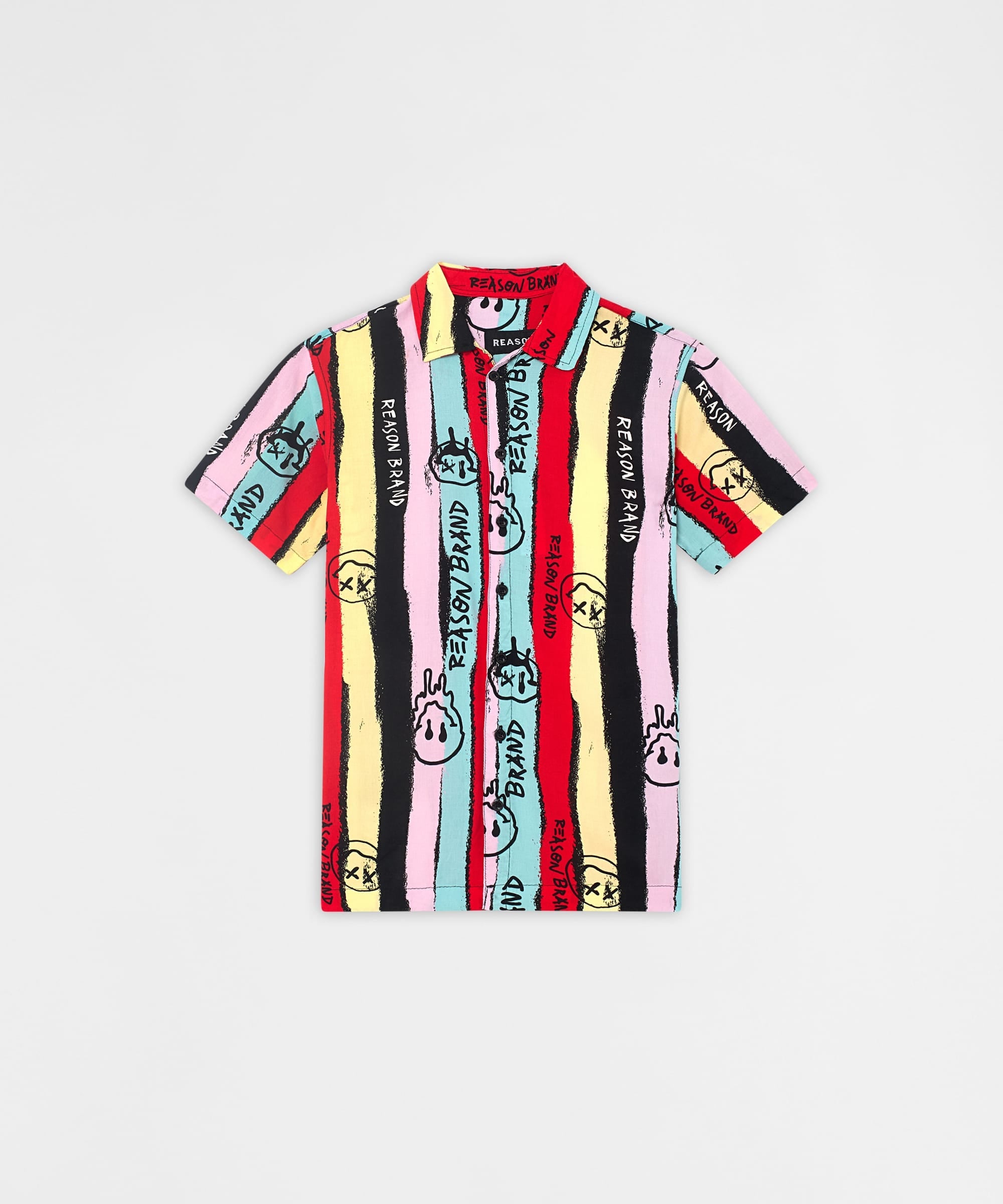 Graffiti Viscose Button-Down Short Sleeve Shirt - multicolor