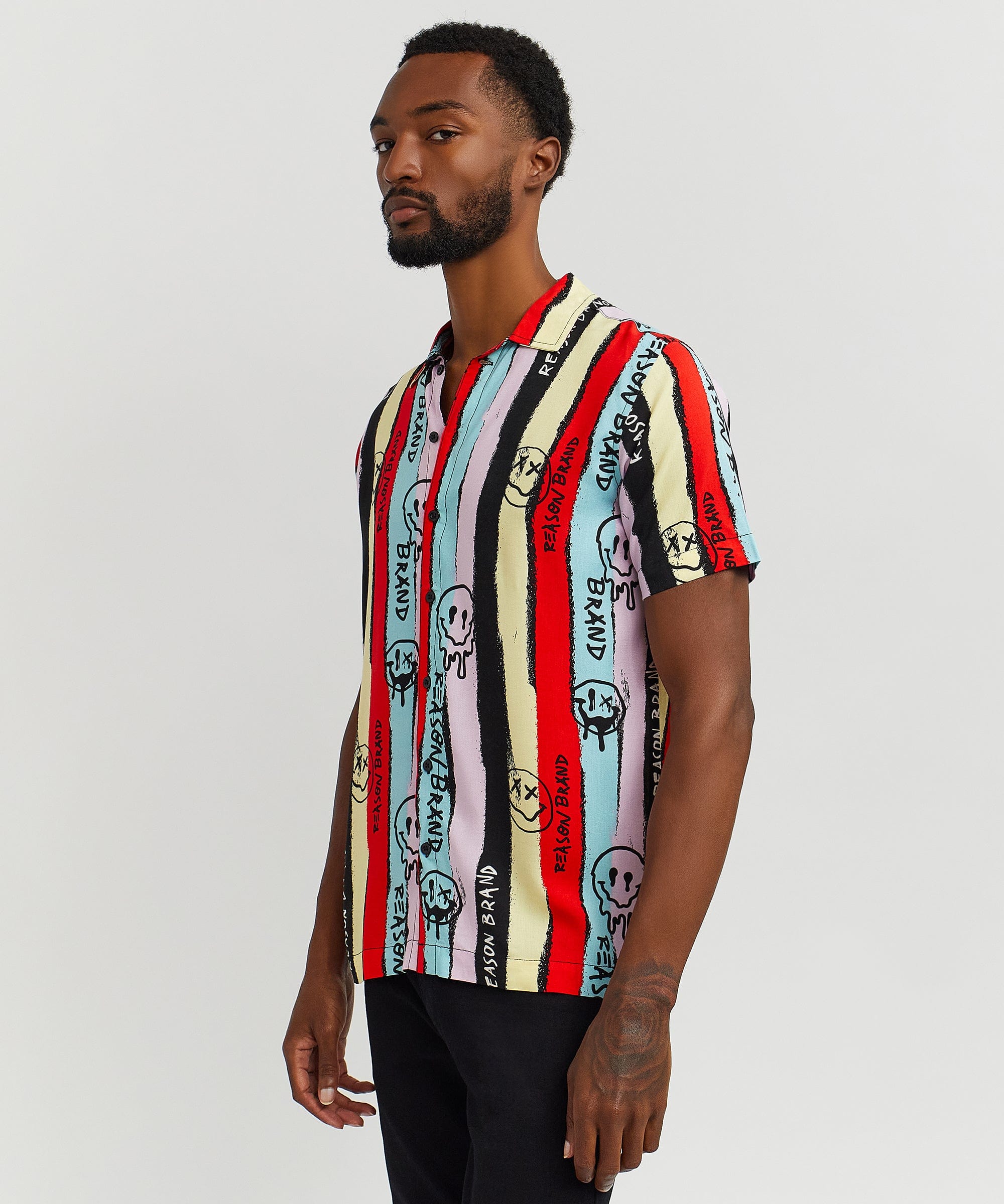 Graffiti Viscose Button-Down Short Sleeve Shirt - multicolor